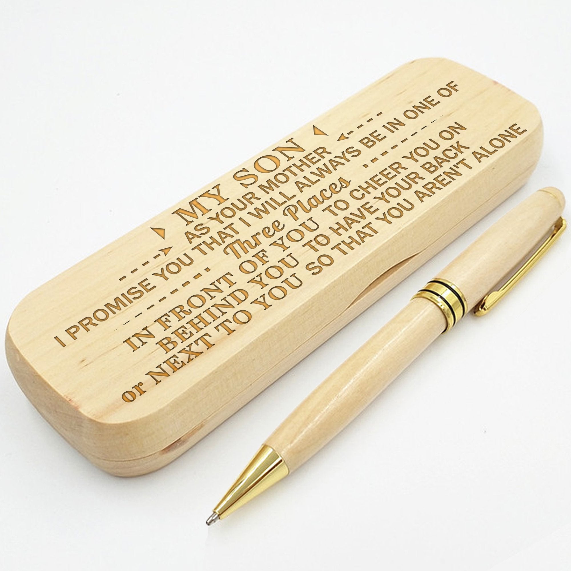 SON MOTHER - THREE PLACES - ENGRAVED WOOD PEN CASE