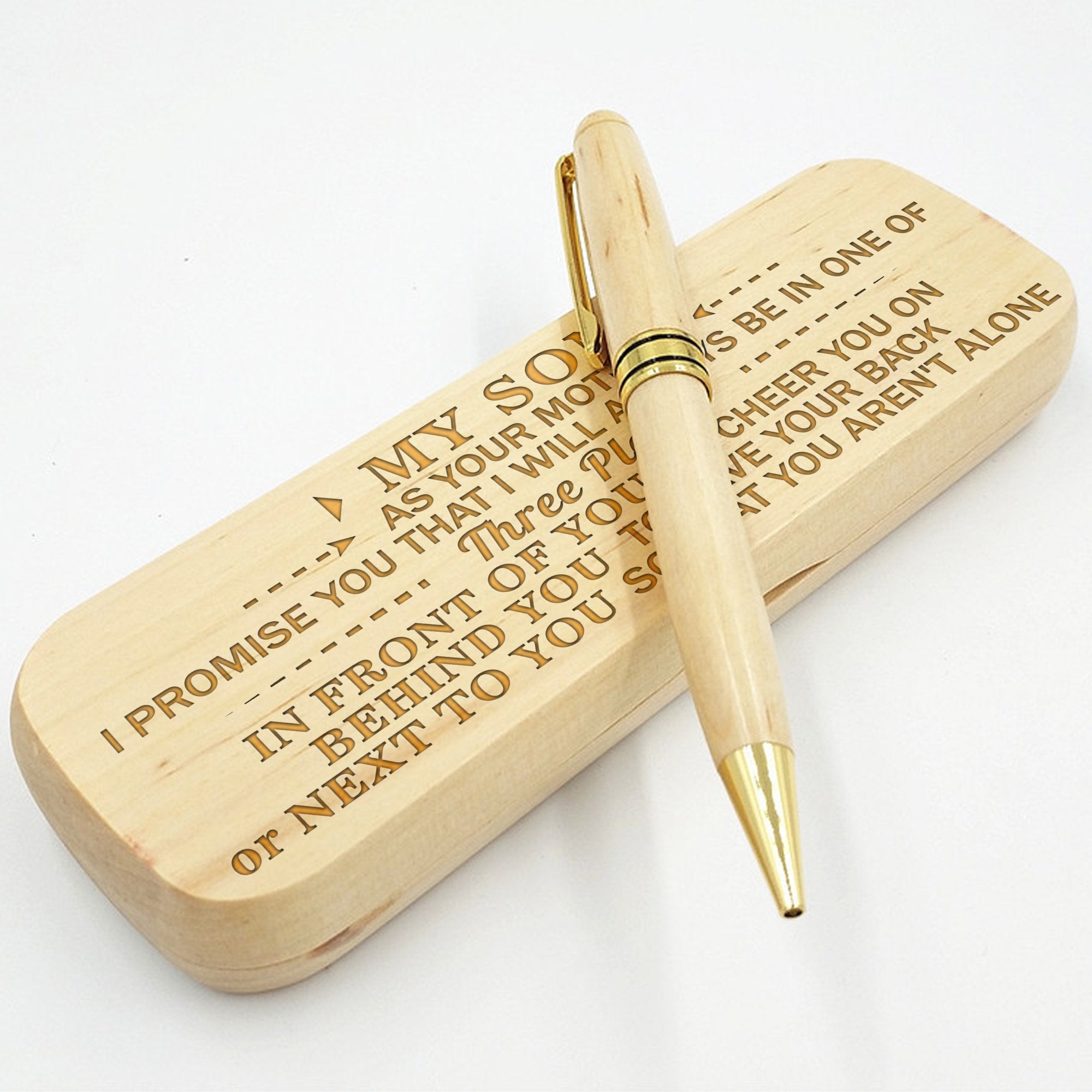 SON MOTHER - THREE PLACES - ENGRAVED WOOD PEN CASE 