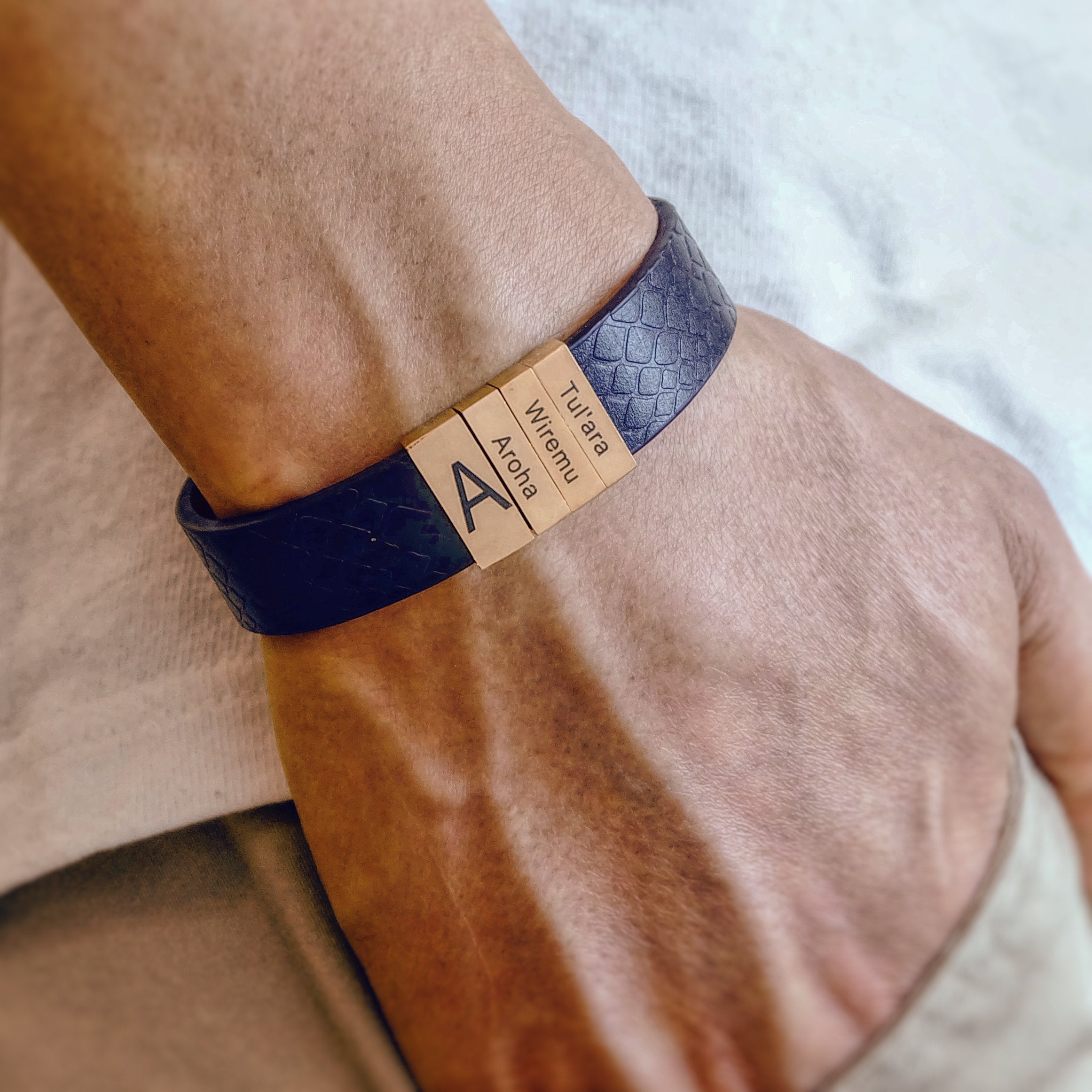 Personalized Black Leather Cuff Bracelet for Men-A Loves Gift