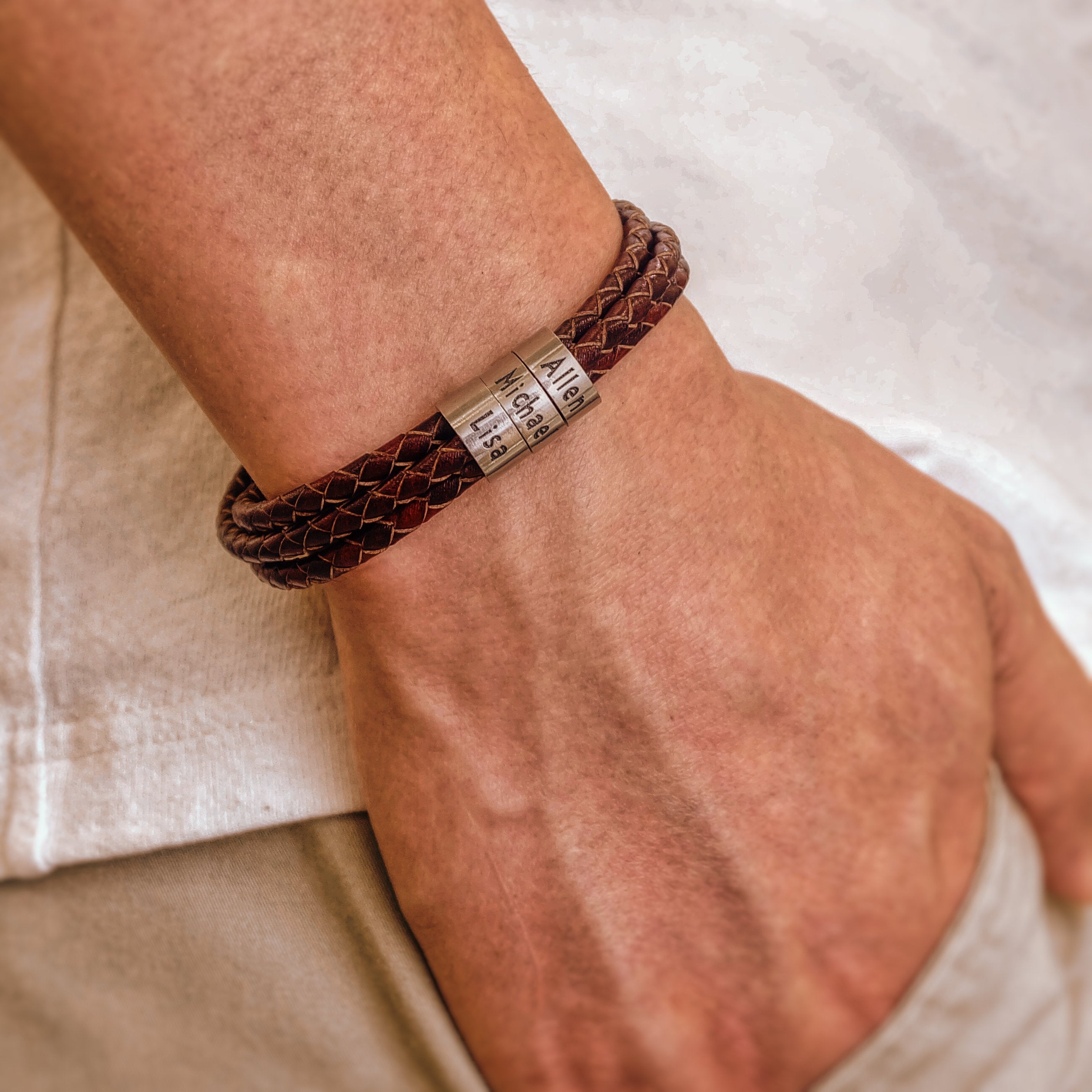 Men Bracelet with Small Custom Beads in Silver-A Loves Gift