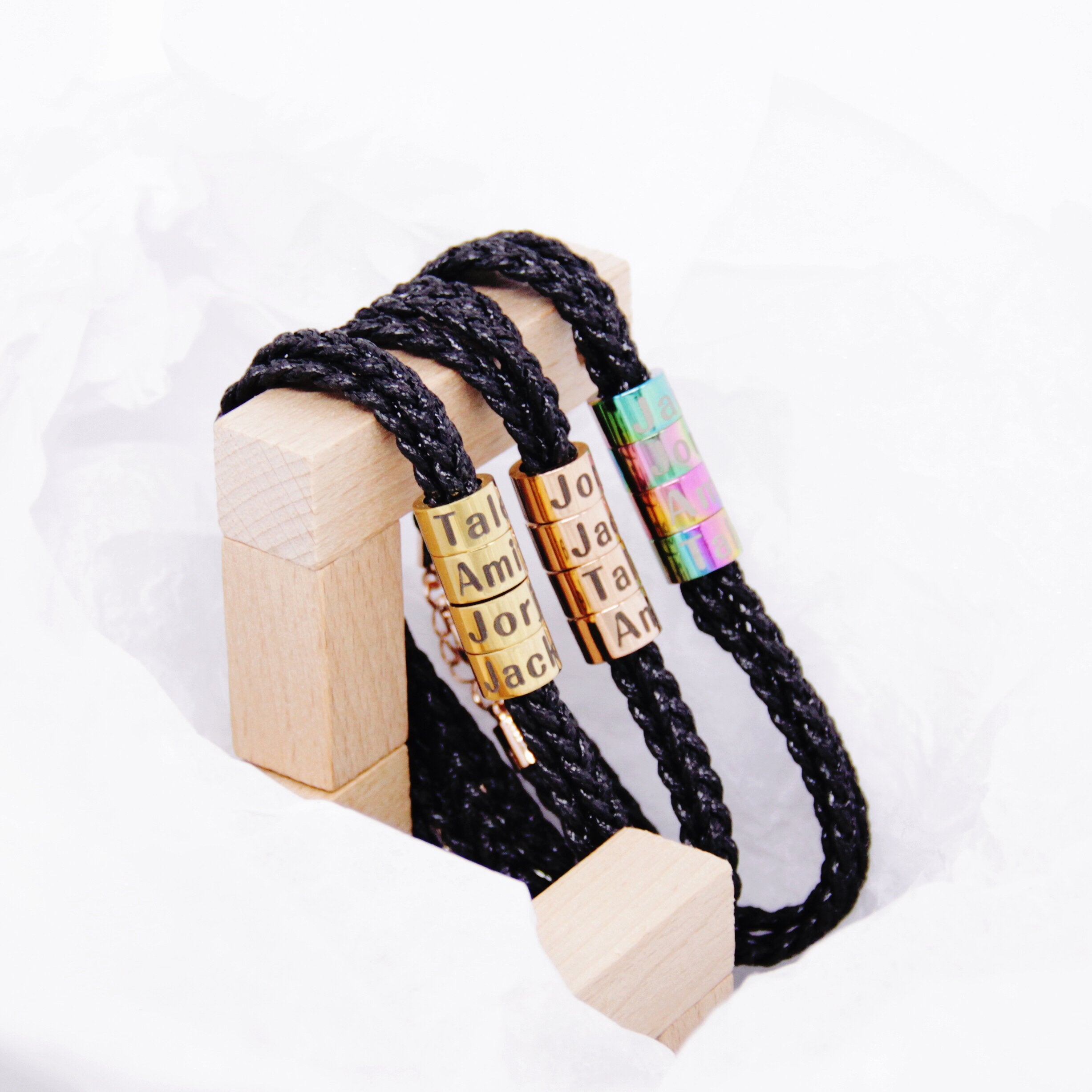 Couple Braided Bracelet with Small Custom Beads