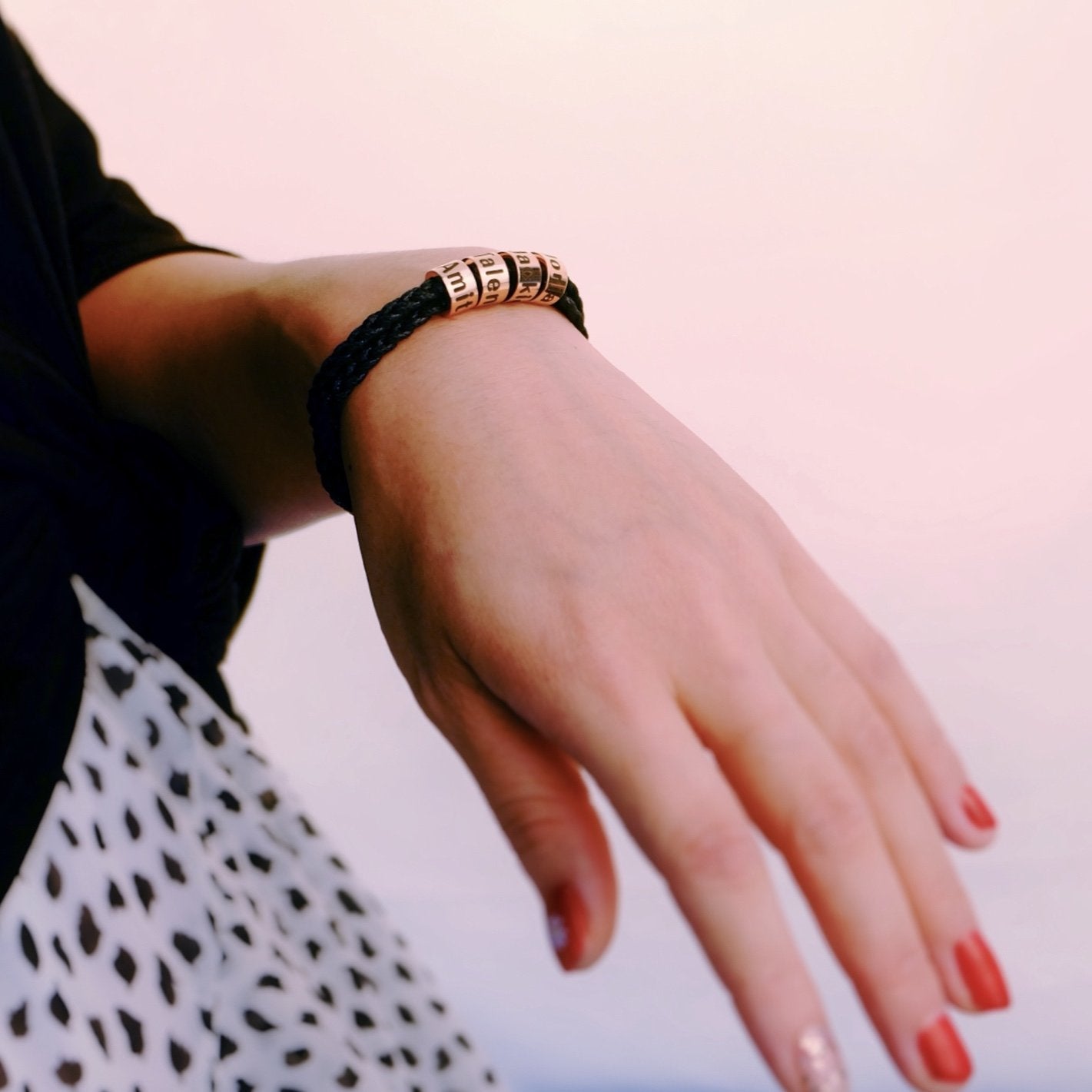 Couple Braided Bracelet with Small Custom Beads