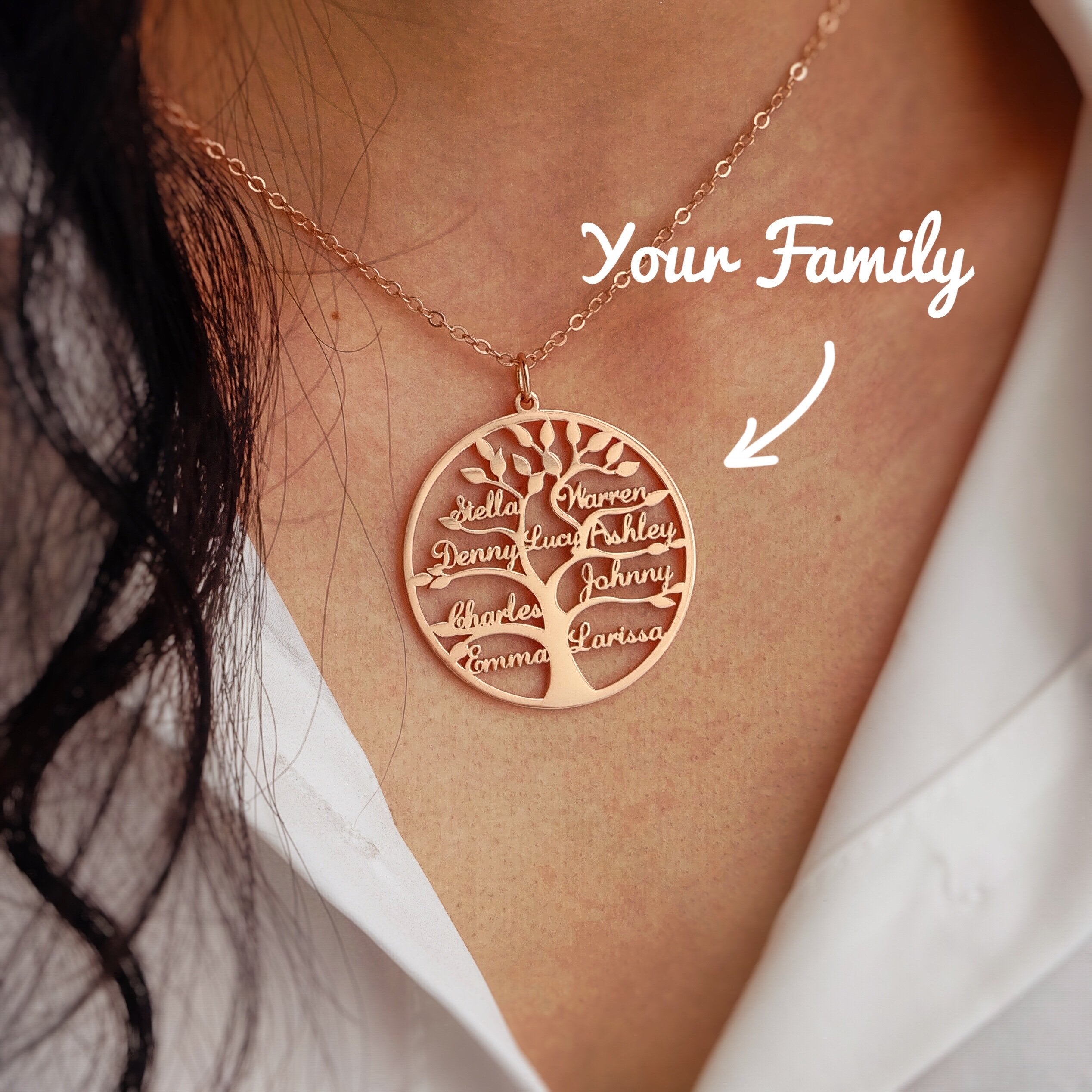 Personalized Family Tree Name Necklace-A Loves Gift