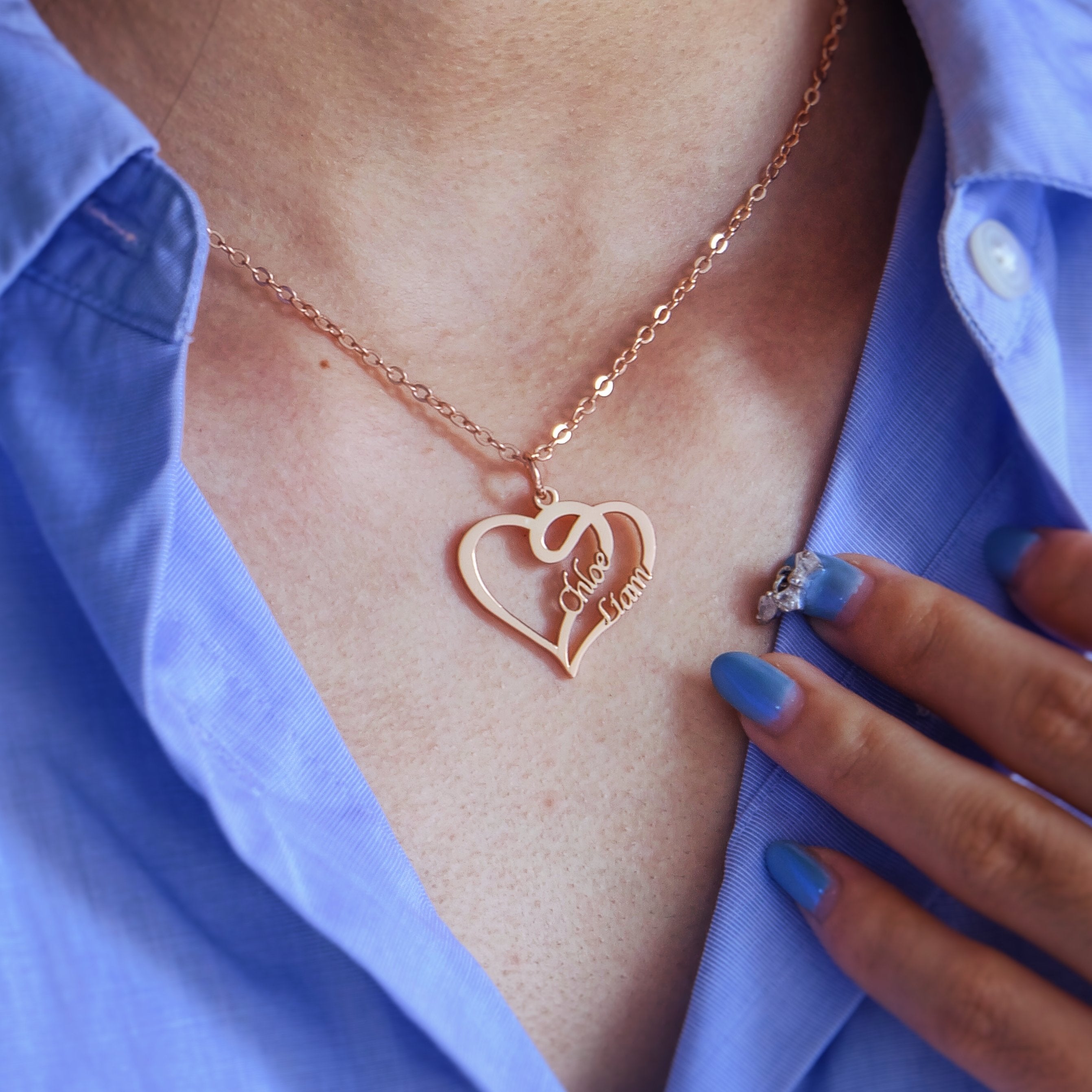 Overlapping Heart Two Name Necklace-A Loves Gift