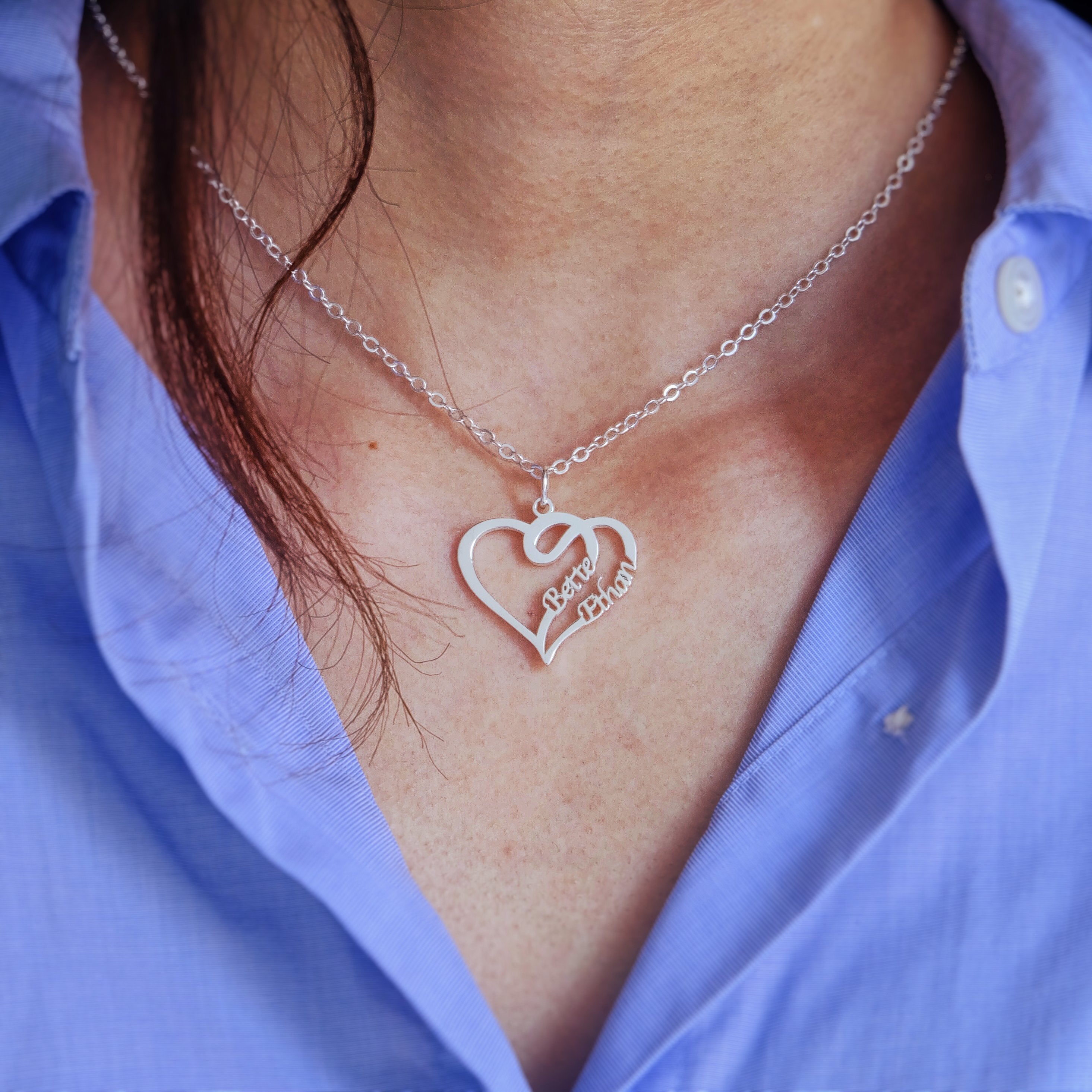 Overlapping Heart Two Name Necklace-A Loves Gift