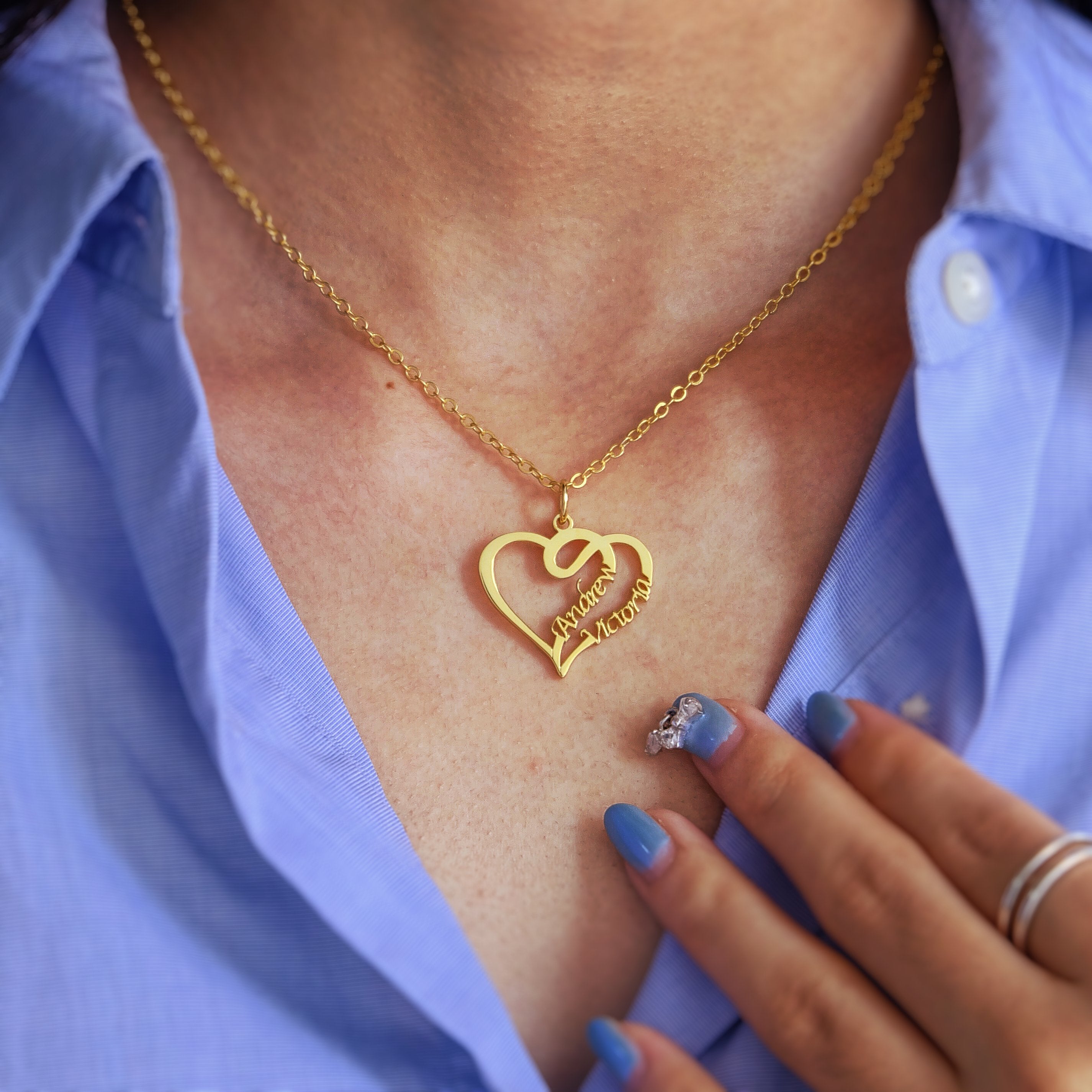 Overlapping Heart Two Name Necklace-A Loves Gift