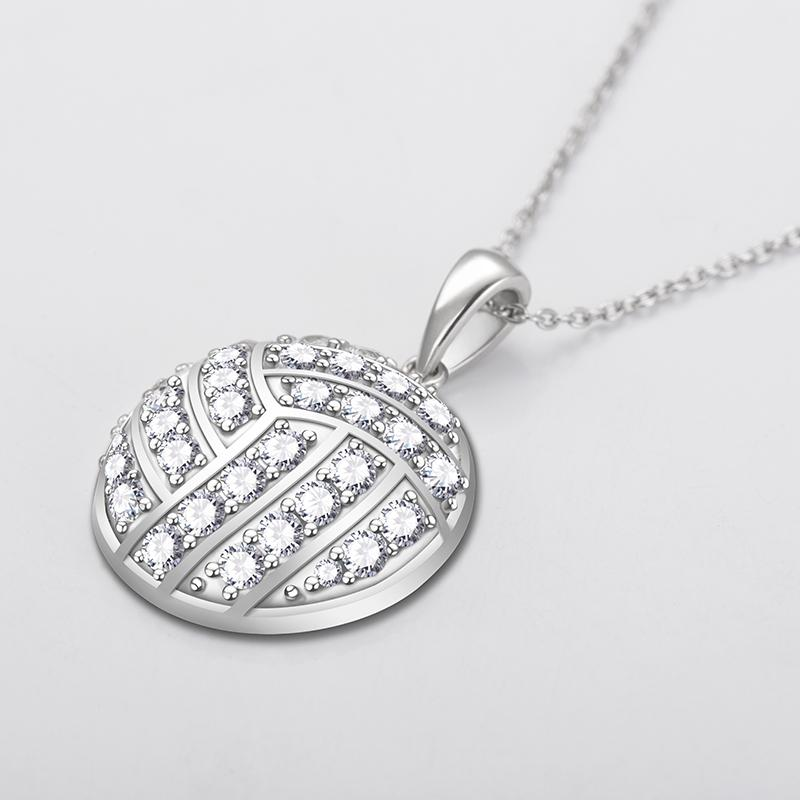 Custom Zircon Volleyball Initial Silver Necklace-A Loves Gift
