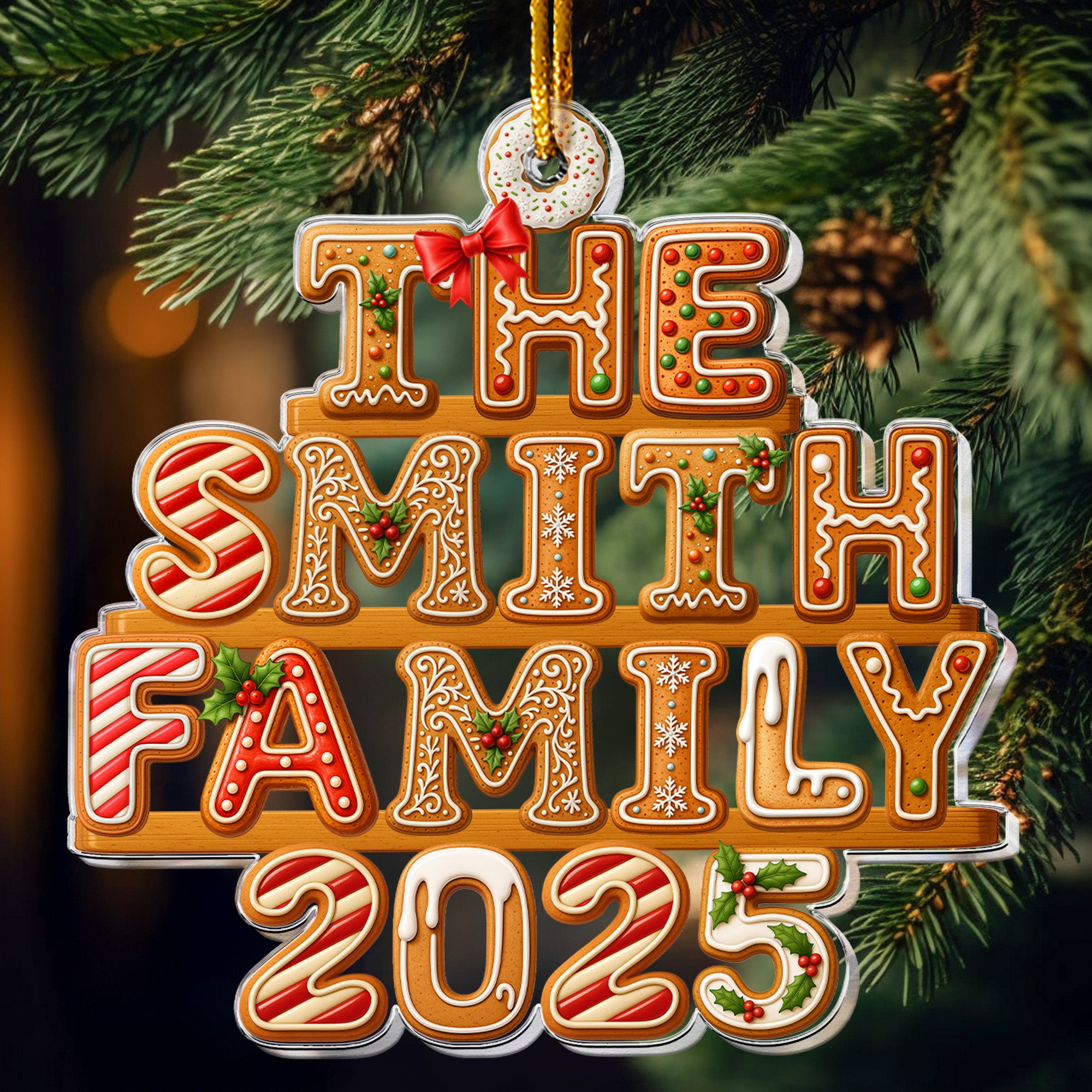 2025 Custom Family Name Gingerbread Letters - Personalized Acrylic Ornament