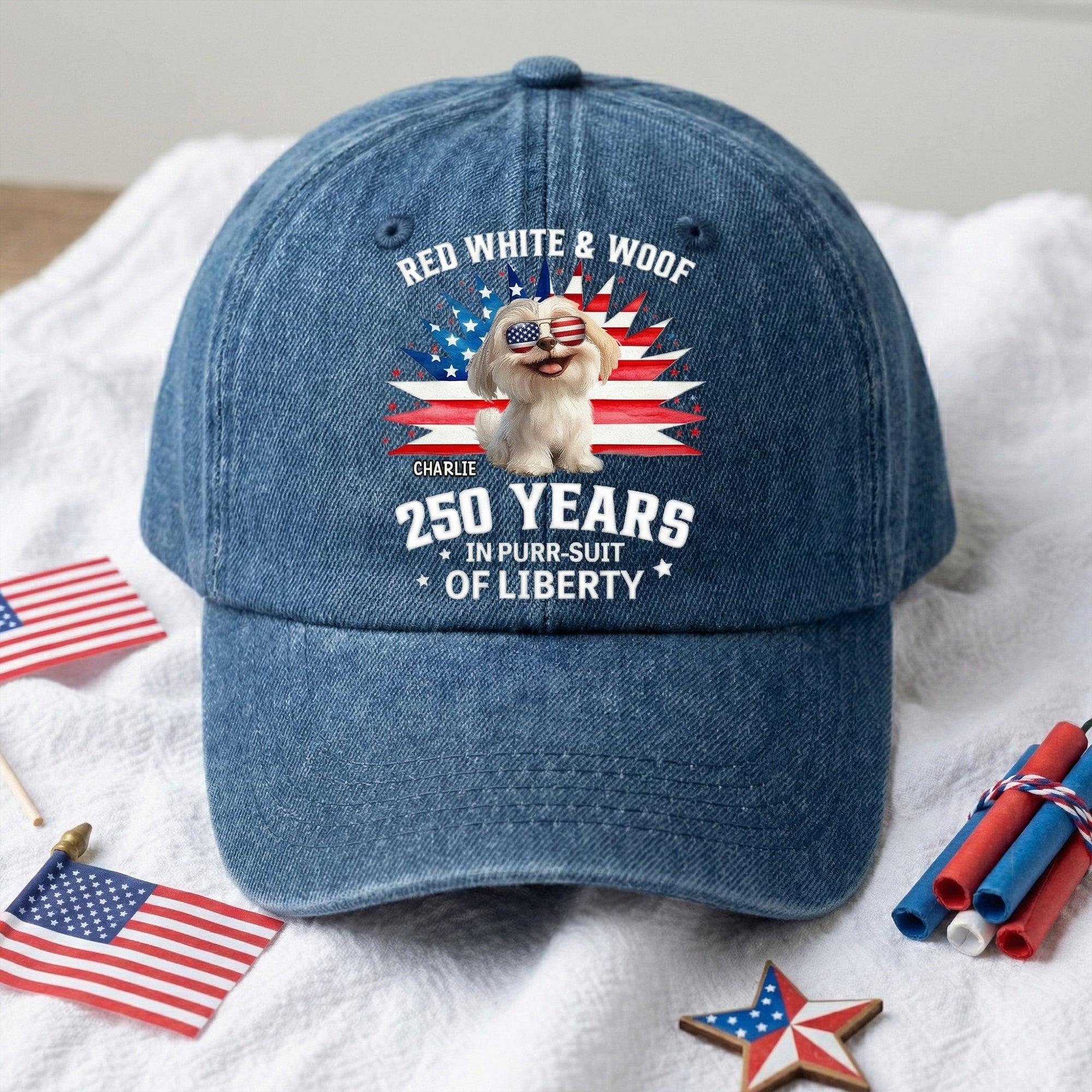 250 Years In Purr-Suit Of Liberty - Personalized Distressed Denim Cap