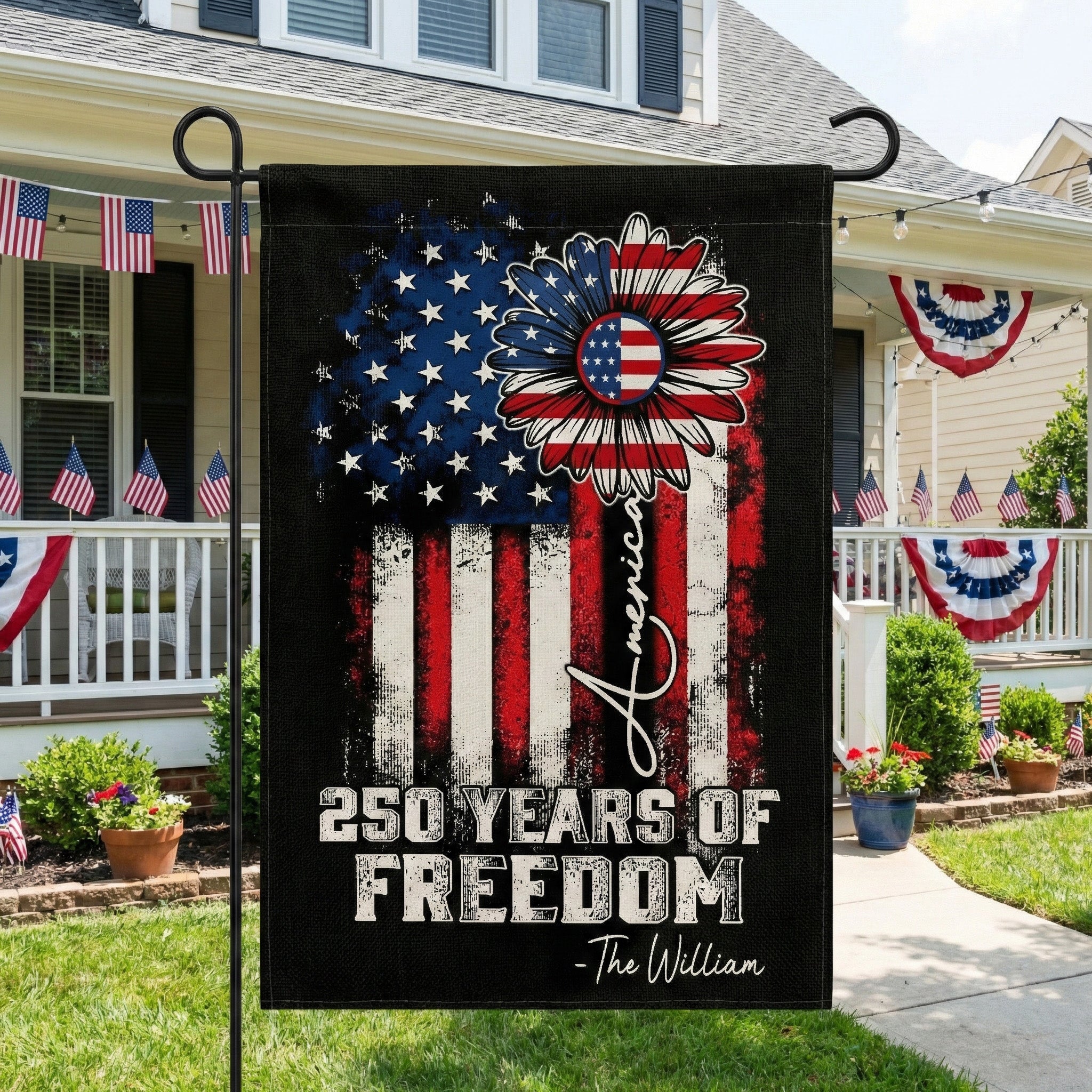 250 Years Of Freedom Patriotic Sunflower - Personalized Flag