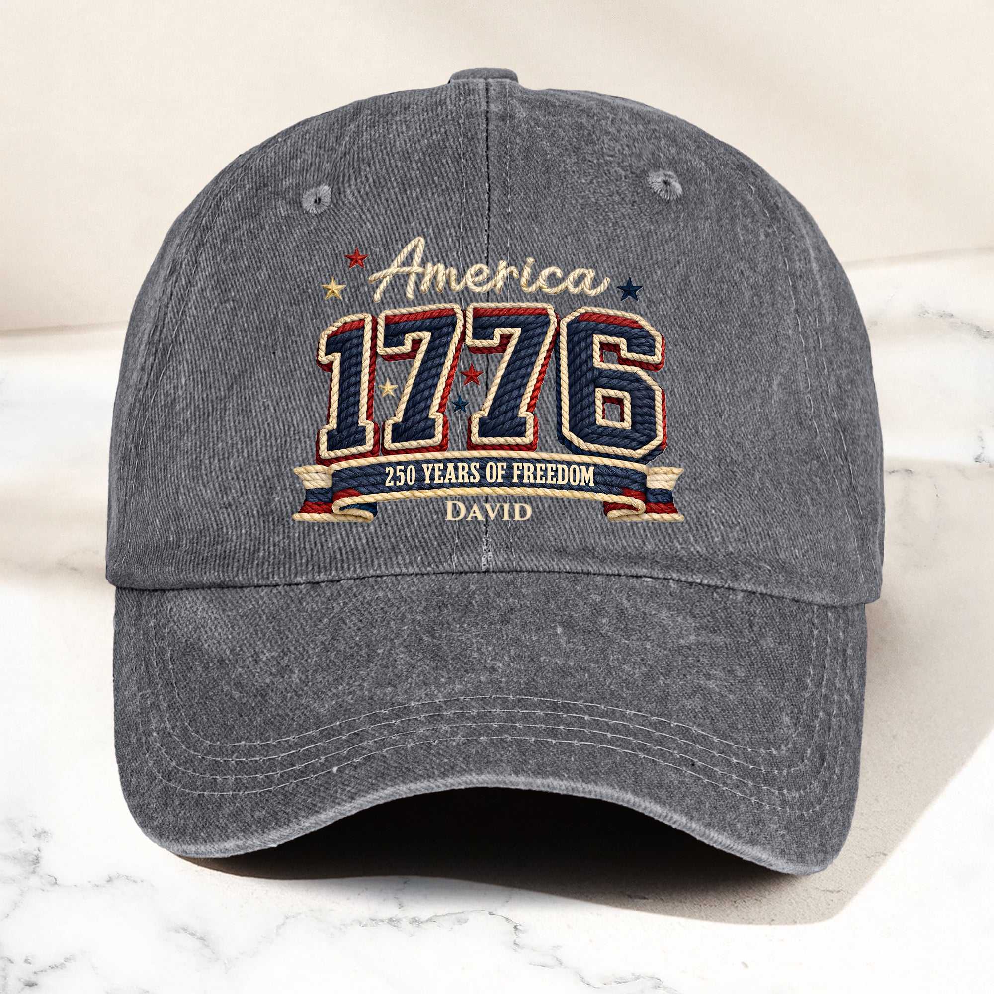 250 Years Of Freedom Faux Pattern - Personalized Distressed Denim Cap