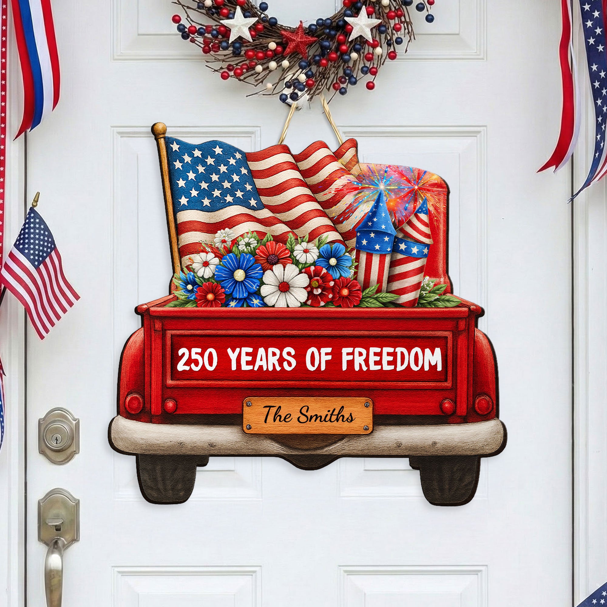 250 Years Of Freedom - Red Truck - Personalized Wood Sign