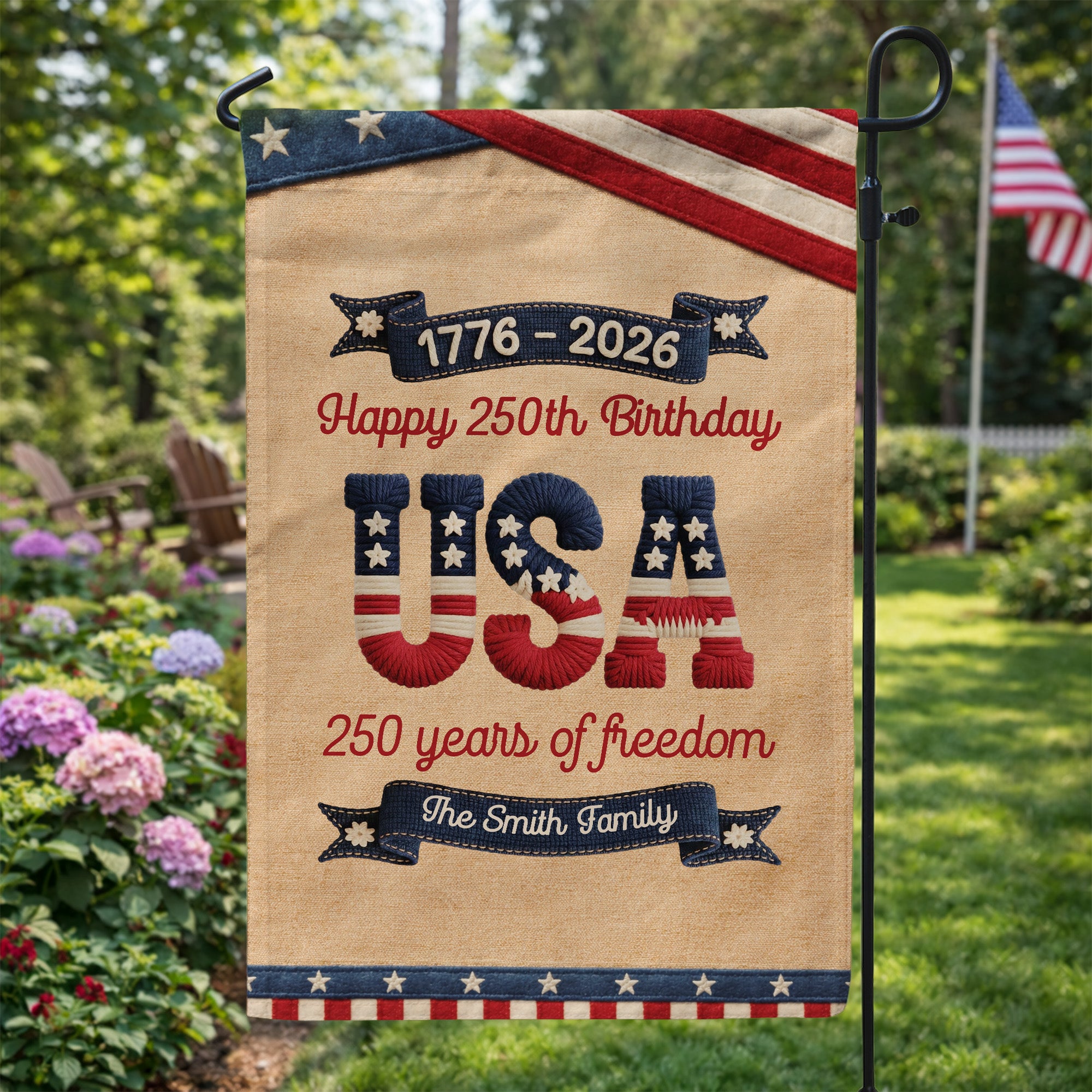 250 Years Of Freedom Usa Birthday Faux Pattern - Personalized Flag