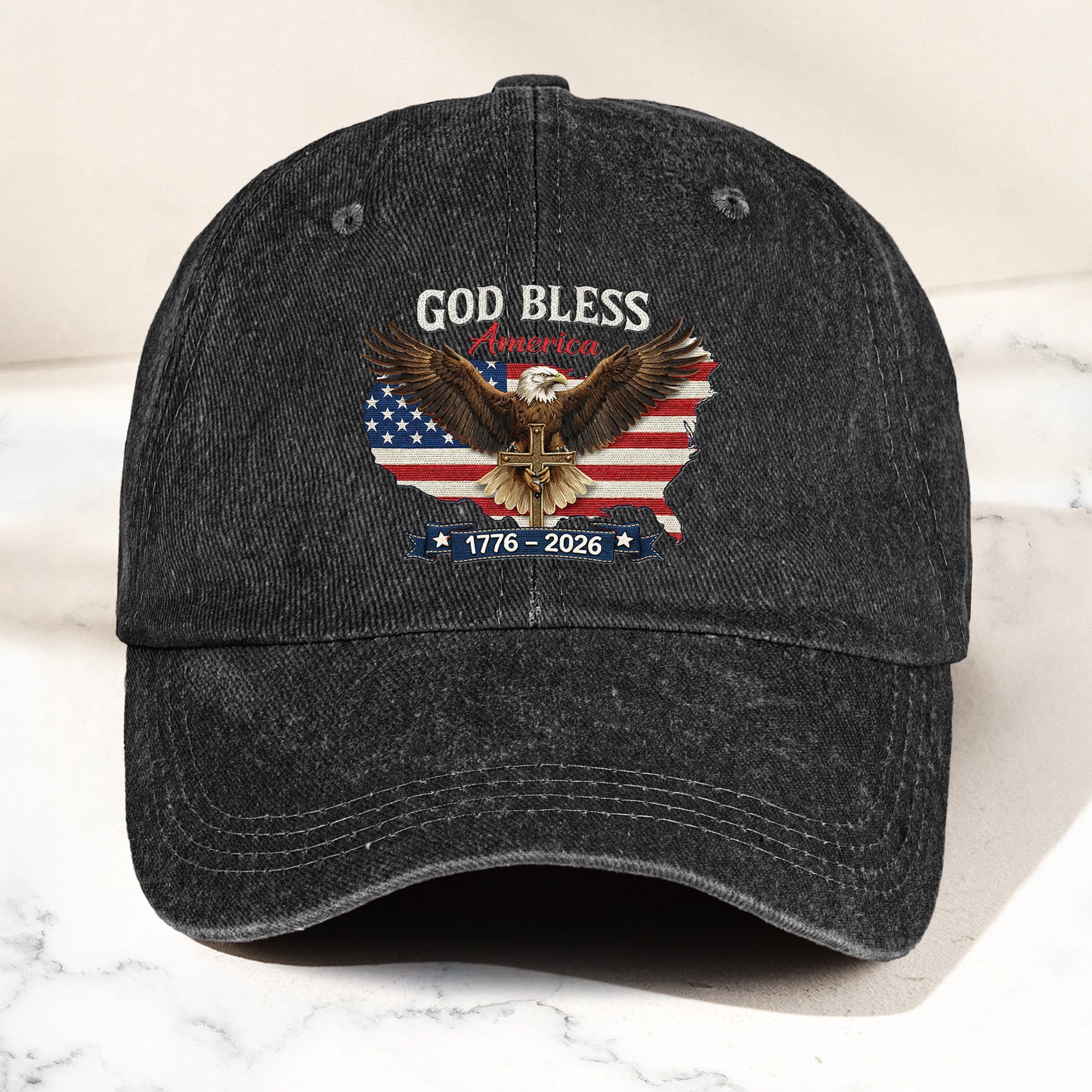 250Th Anniversary Usa Patriotic Faux Pattern - Personalized Distressed Denim Cap