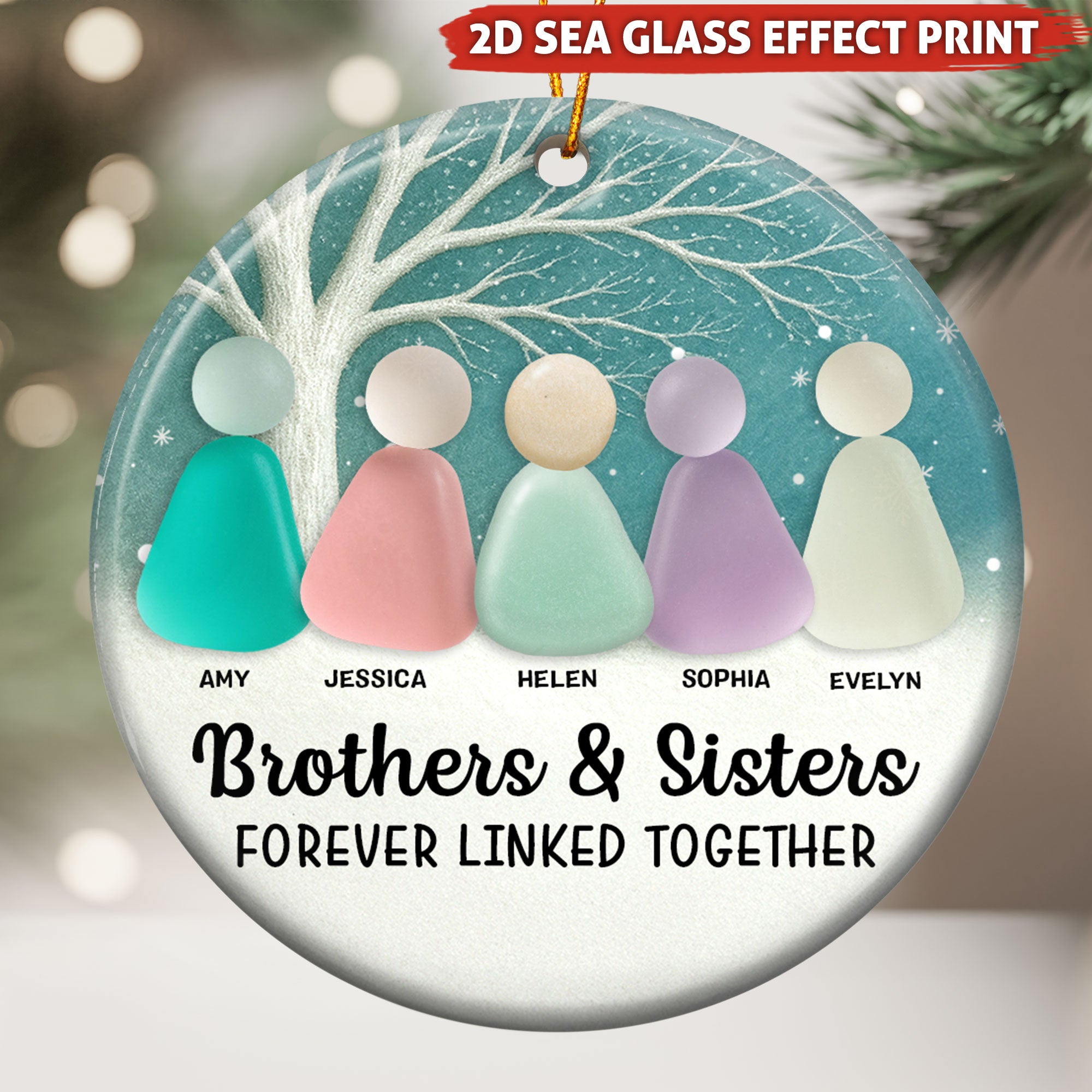 2D Sea Glass Effect Printed Family, Siblings, Mom Dad & Daughters Sons - Personalized Ceramic Ornament