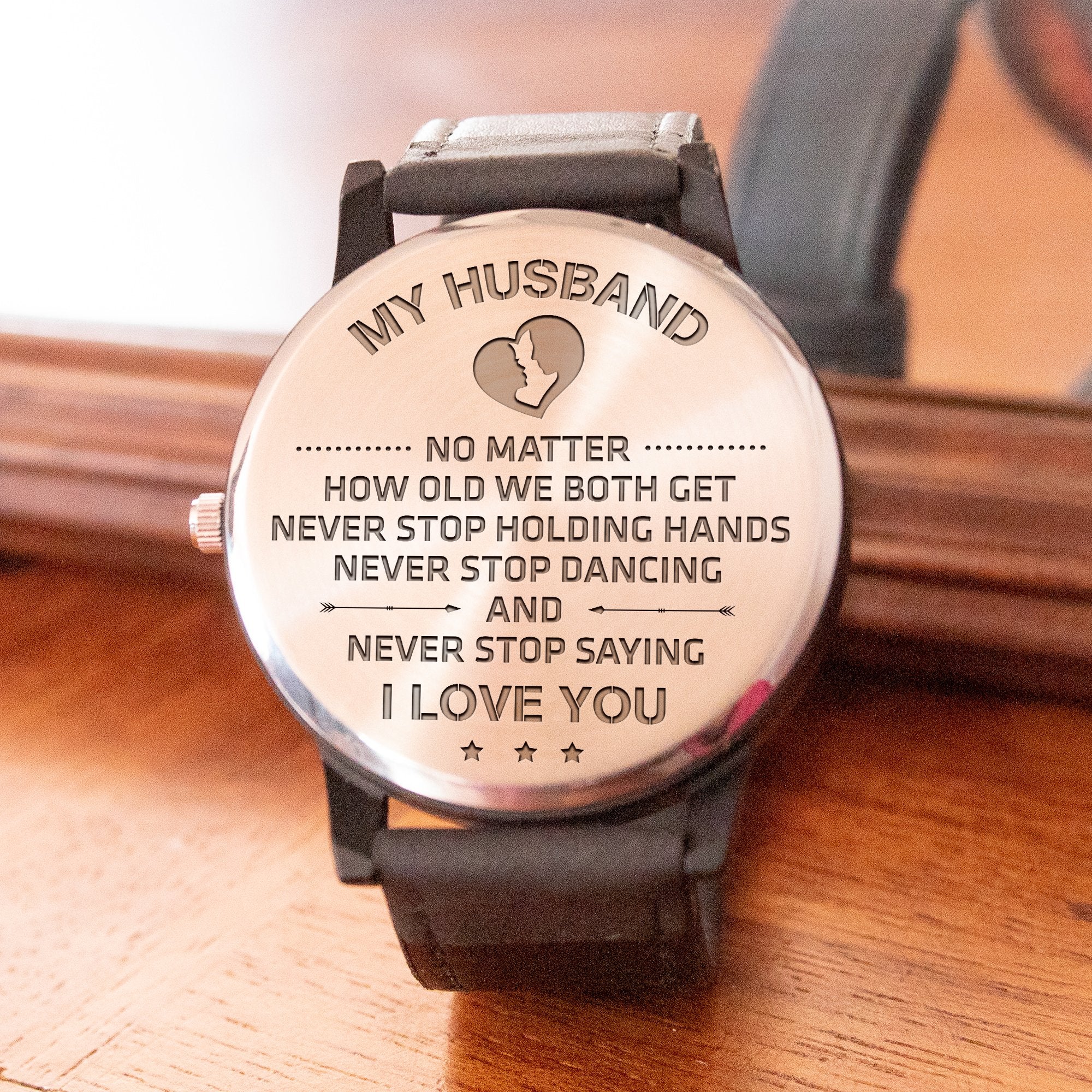 HUSBAND - NEVER STOP HOLDING HANDS - BEE WATCH Silver Black