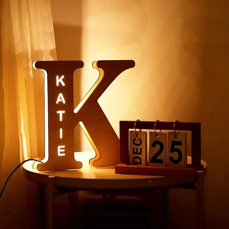 Custom Wooden Engraved Name Wall Light-A Loves Gift