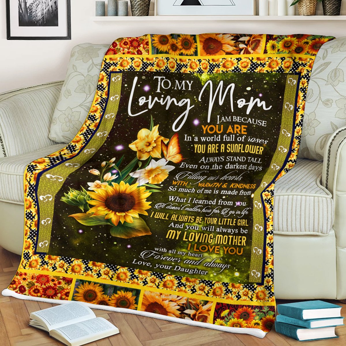 Custom Blanket Sunflower To My Loving Mom Blanket - Fleece Blanket-A Loves Gift