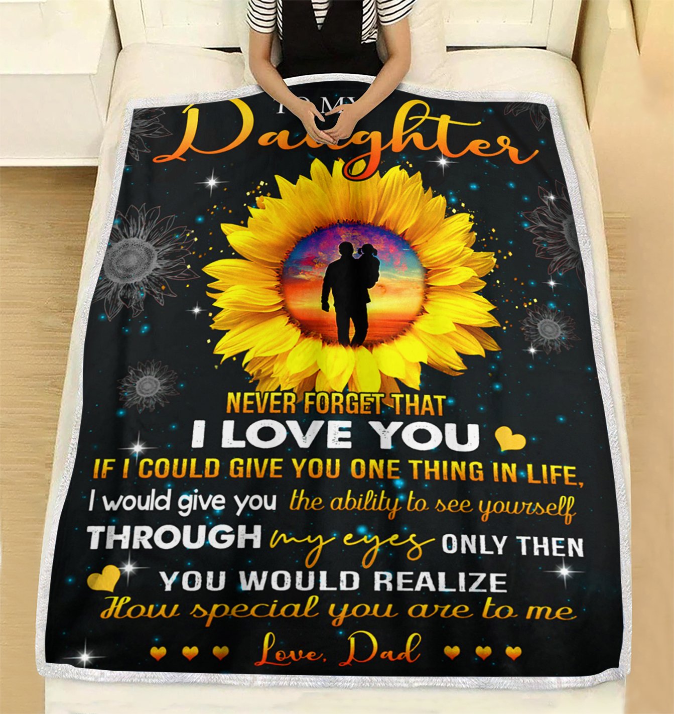 Custom Blanket Sunflower To My Daughter Blanket - Gift For Daughter - Fleece Blanket-A Loves Gift