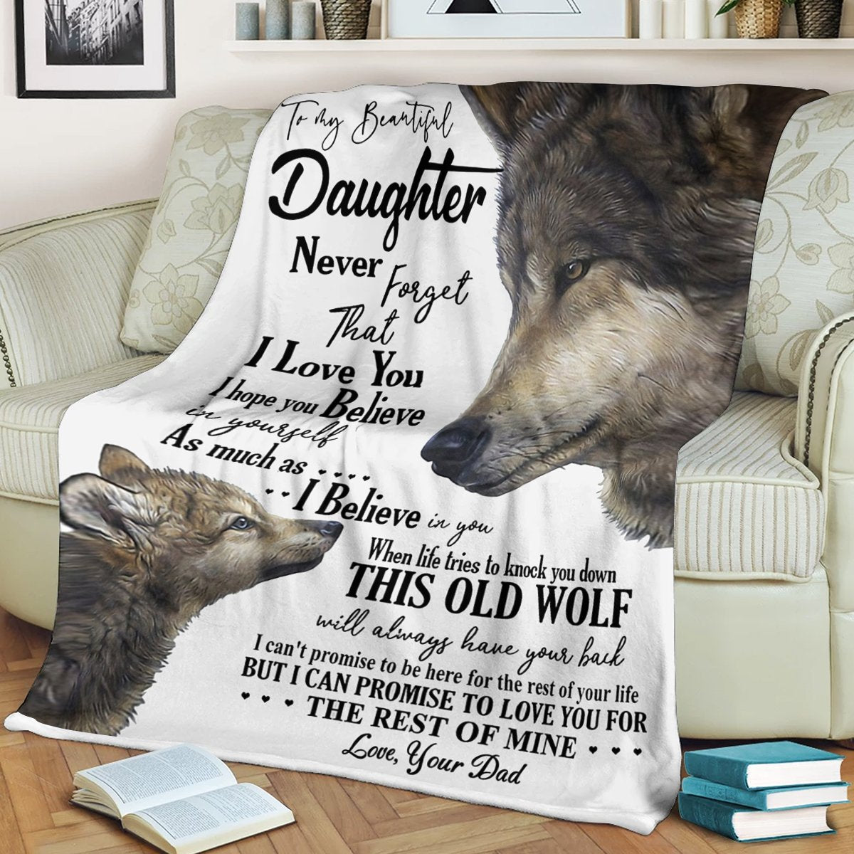 Custom Blankets Wolf To My Daughter Blanket - Gift for Daughter - Fleece Blanket-A Loves Gift