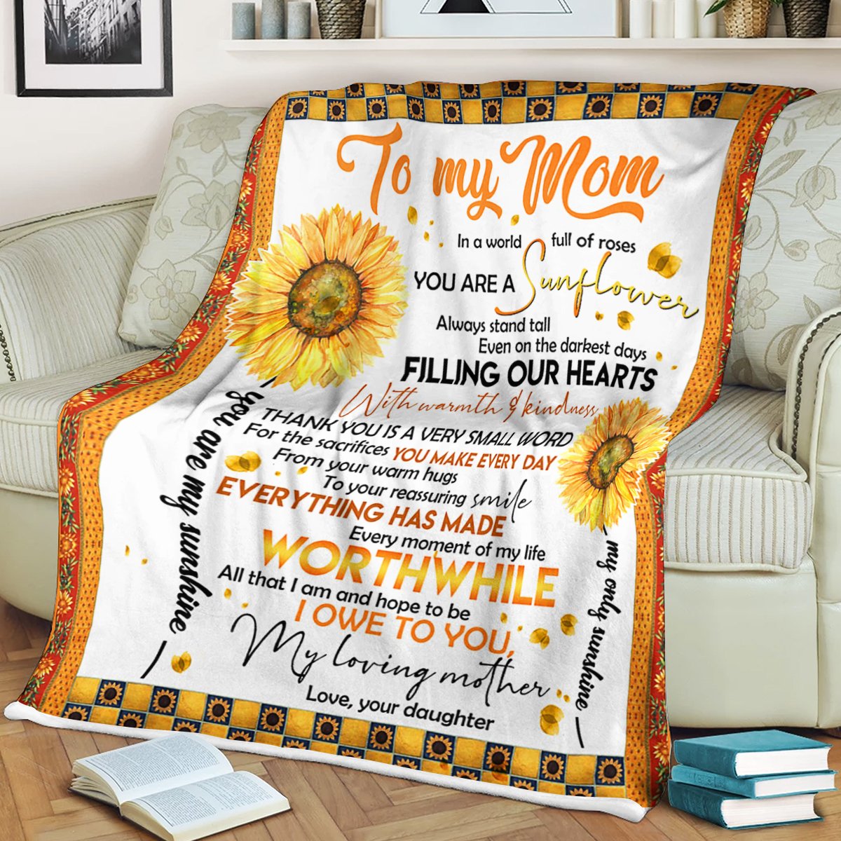 Custom Blanket To My Mom Sunflower Blanket - Gift For Mom - Fleece Blanket-A Loves Gift