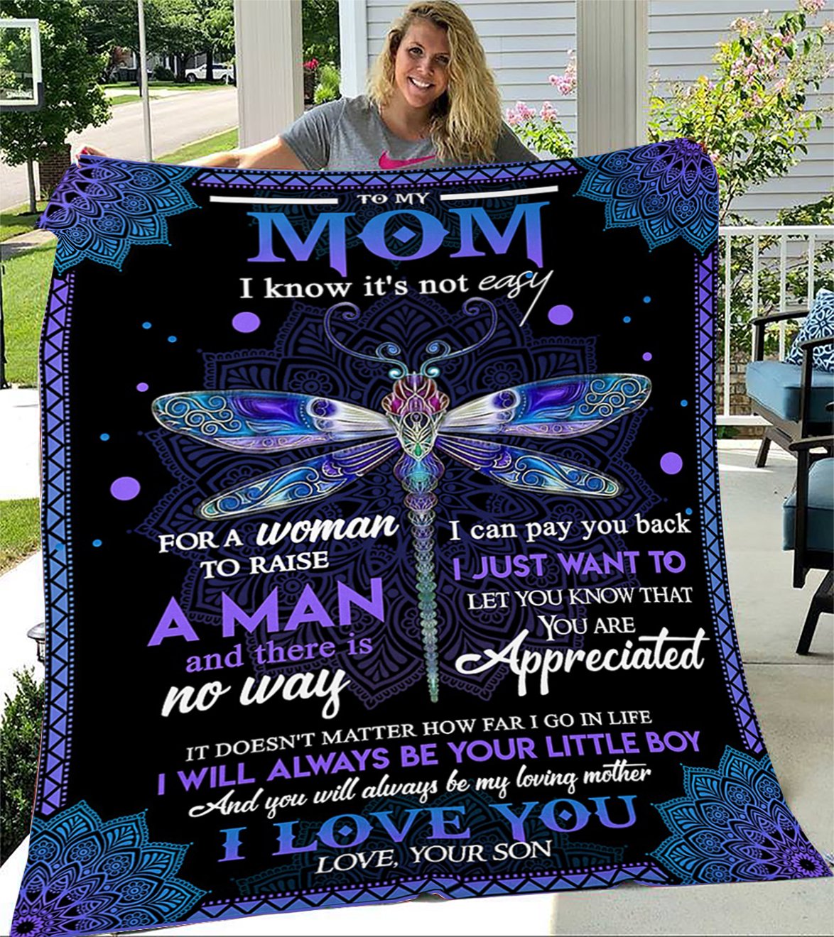 Custom Blanket Dragonfly To My Mom Blanket - Gift For Mom - Fleece Blanket-A Loves Gift