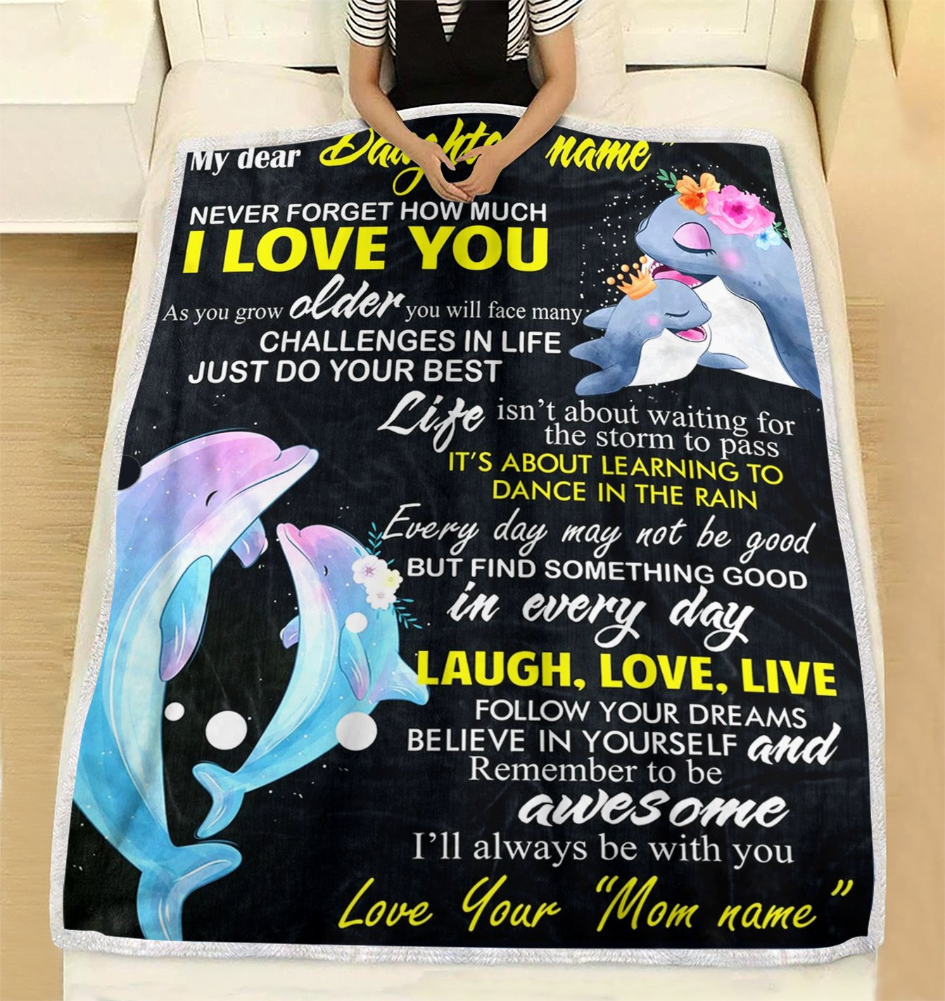 Custom Blanket Dolphin Personalized Name Blanket - Gift For Daughter - Fleece Blanket-A Loves Gift