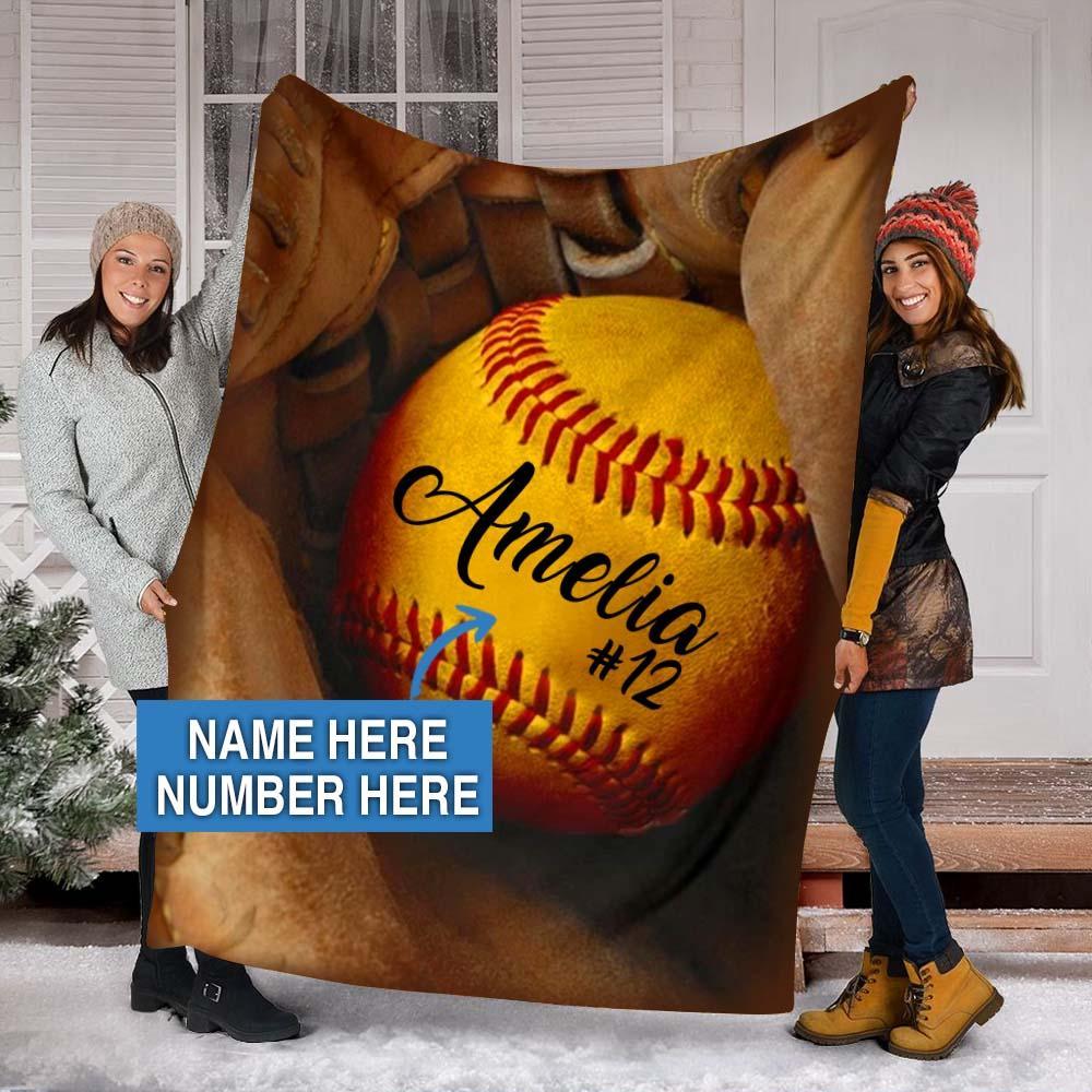 Personalized Softball Glove Blanket 3 Perfect Gift For Son Gift For Softball Lover-A Loves Gift