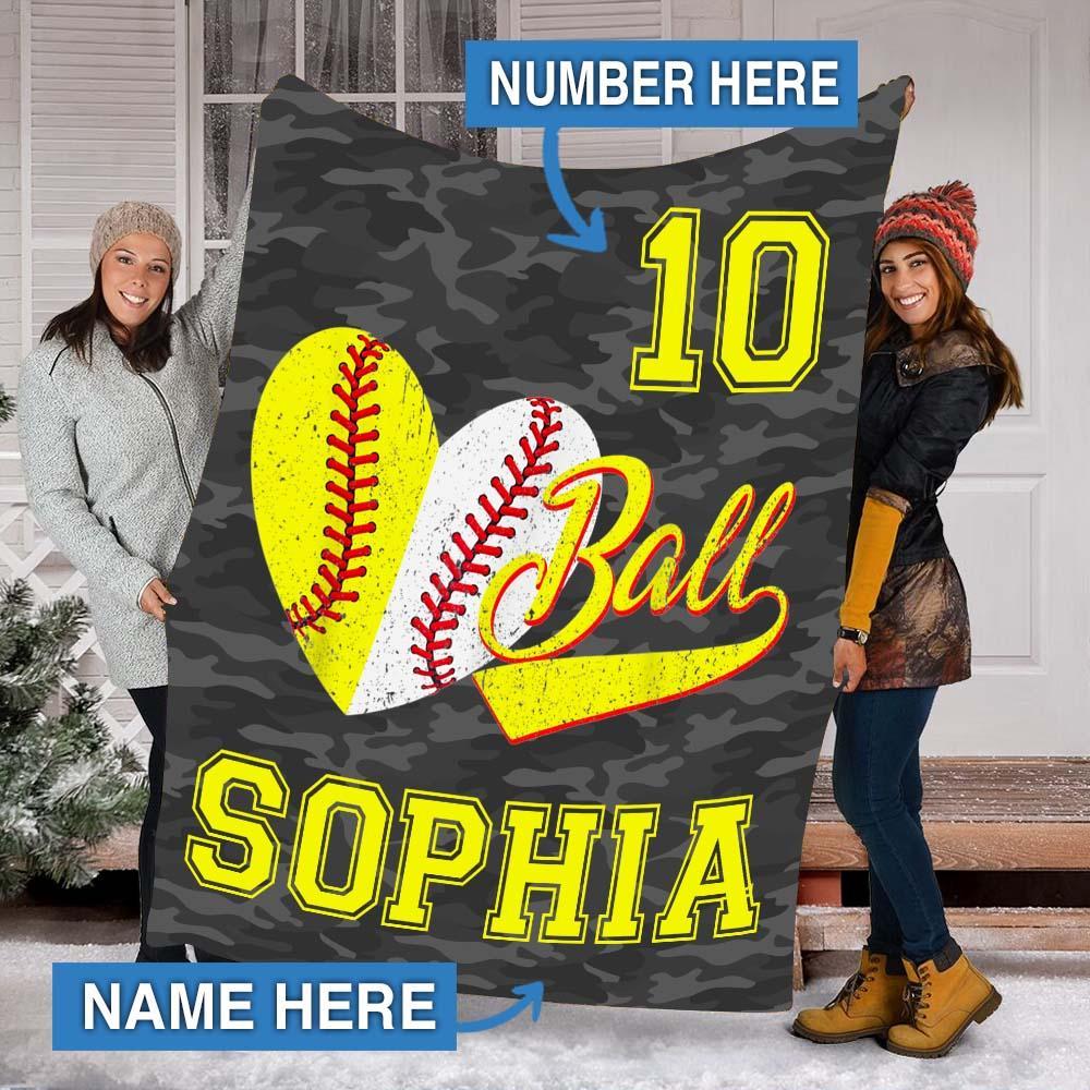 Personalized Heart Shaped Baseball Softball Ball Blanket Perfect Gift For Son Gift For Daughter-A Loves Gift