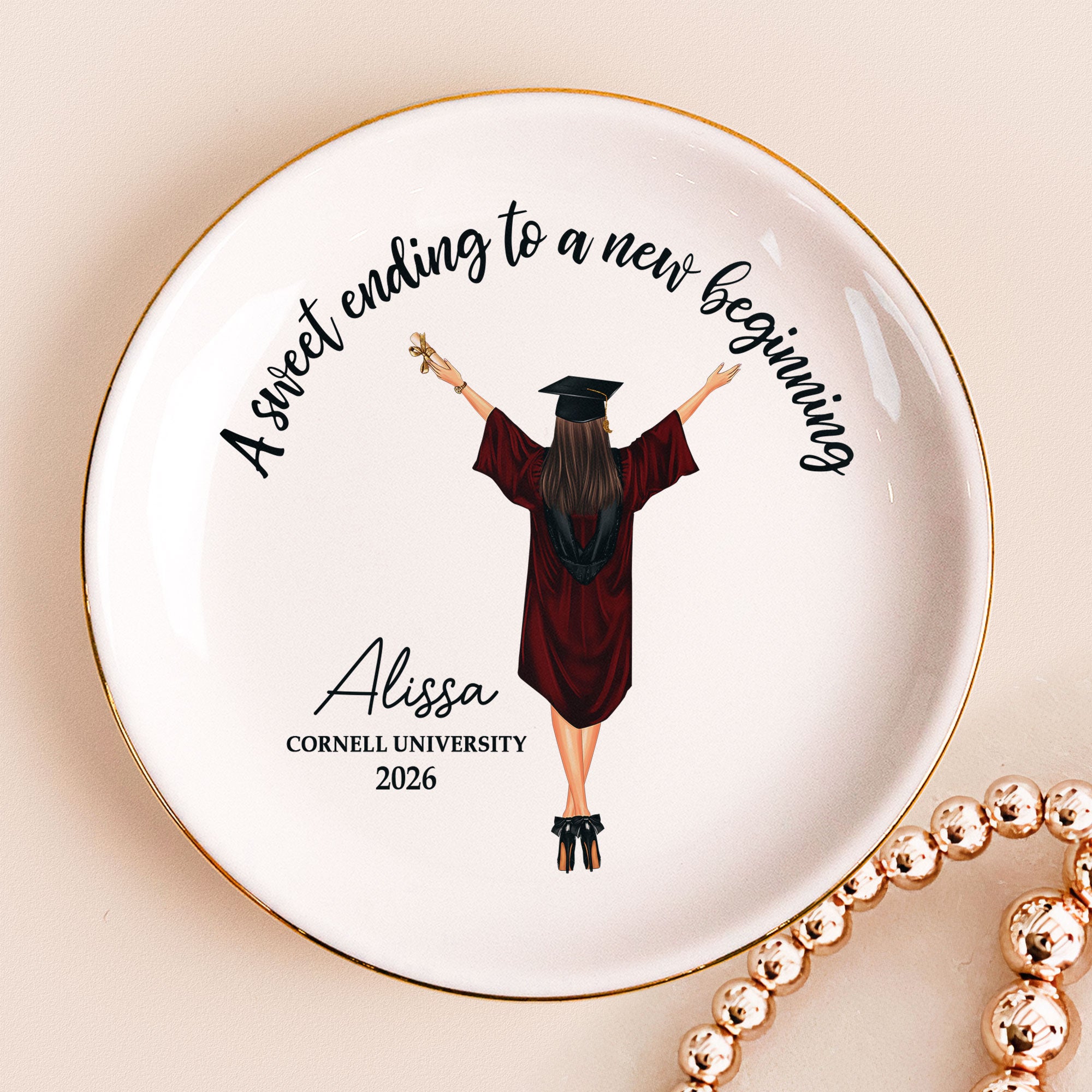 Graduation Gift A Sweet Ending To A New Beginning - Personalized Circle Jewelry Dish
