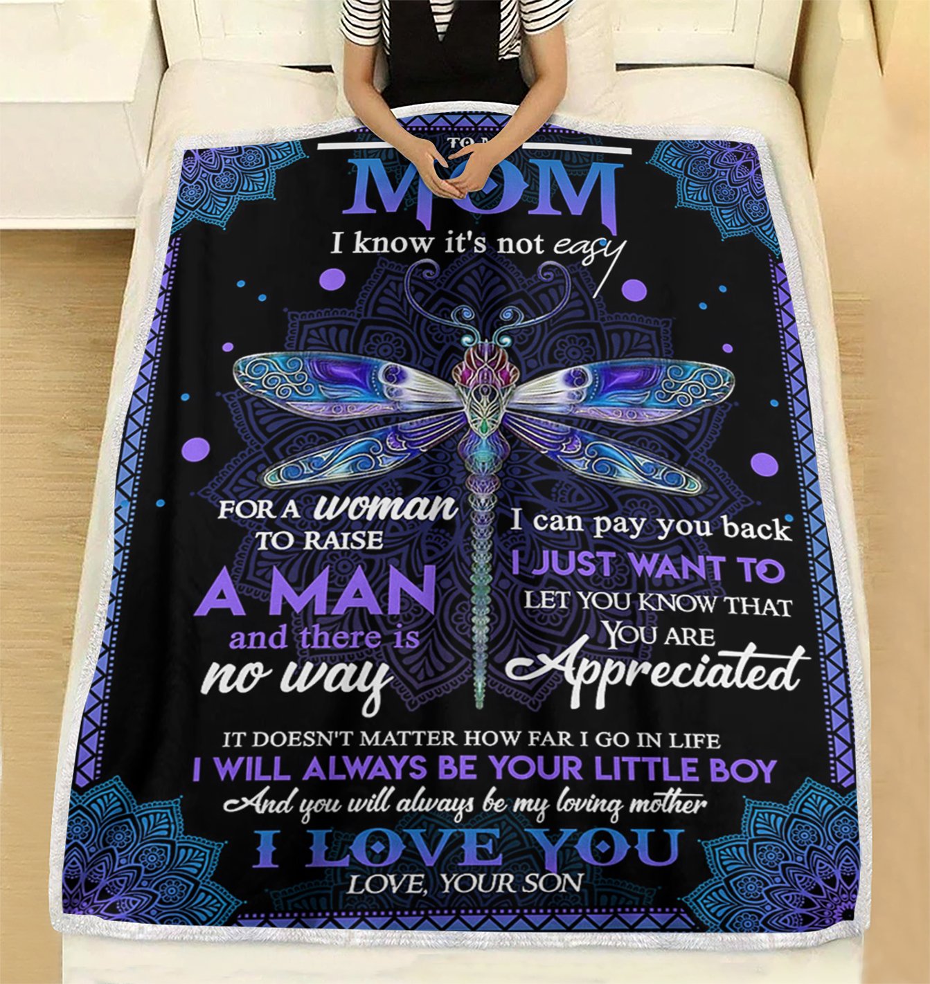 Custom Blanket Dragonfly To My Mom Blanket - Gift For Mom - Fleece Blanket-A Loves Gift