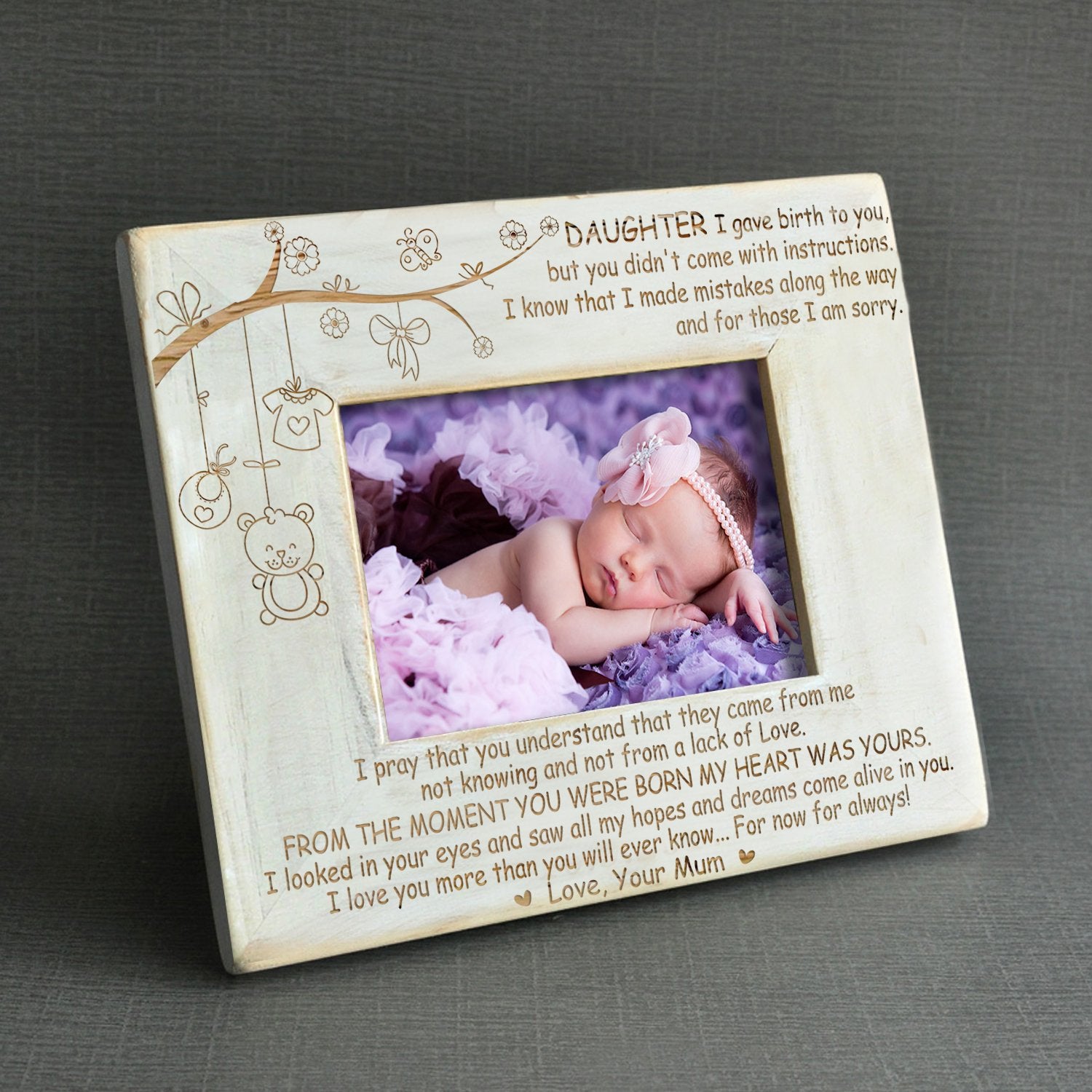 DAUGHTER MUM - FOR NOW FOR ALWAYS - WOOD FRAME 