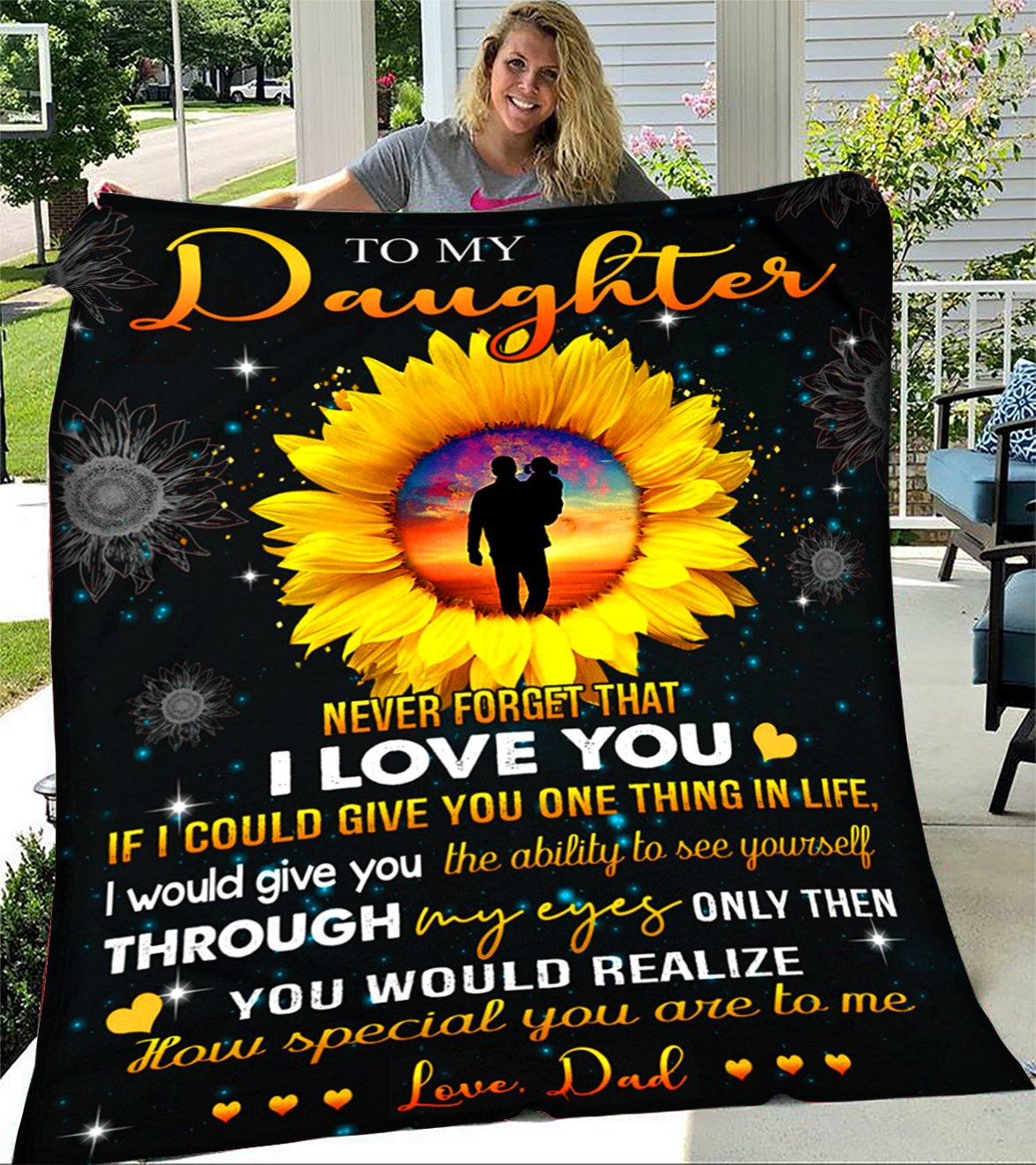 Custom Blanket Sunflower To My Daughter Blanket - Gift For Daughter - Fleece Blanket-A Loves Gift