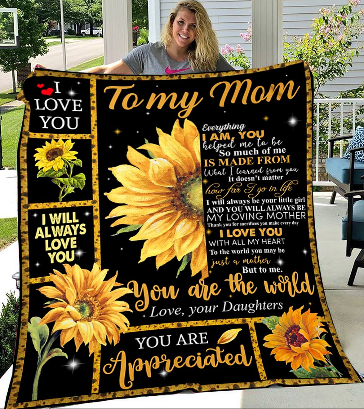 Custom Blanket Sunflower To My Mom Blanket - Gift For Mom - Fleece Blanket-A Loves Gift