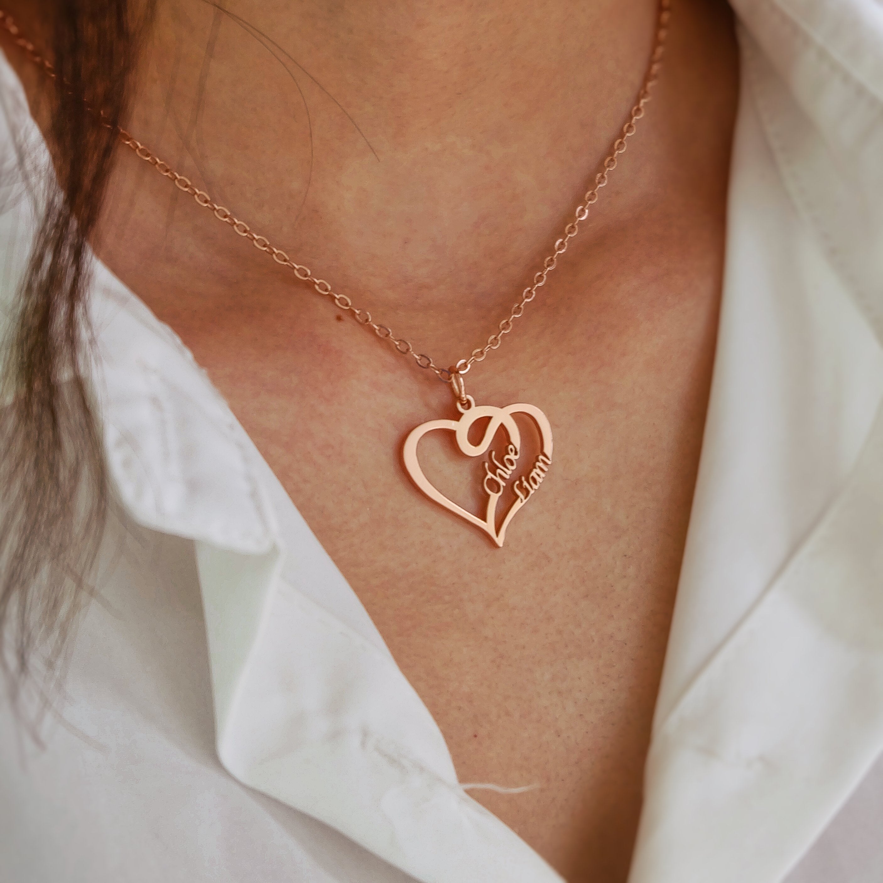Overlapping Heart Two Name Necklace-A Loves Gift