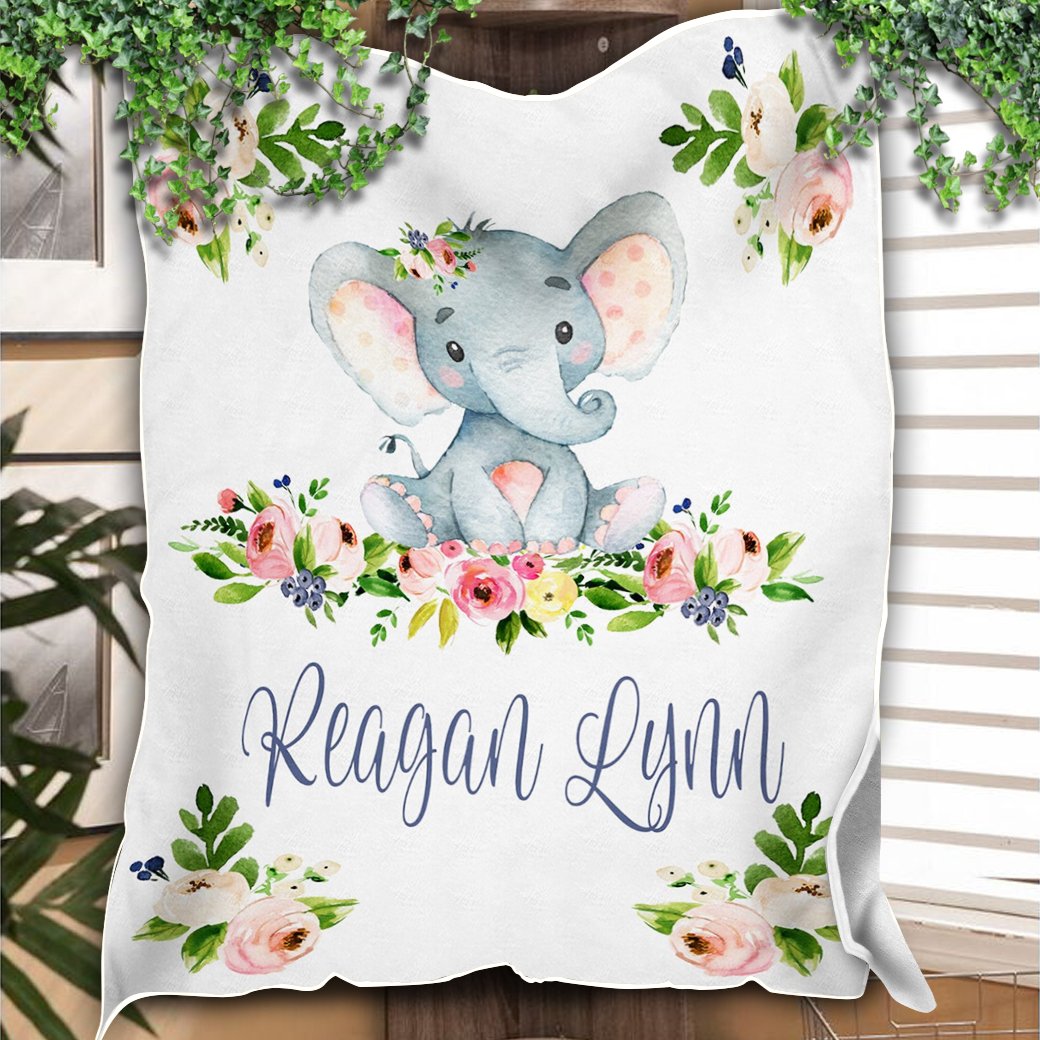Custom Blanket Elephant Personalized Name Blanket - Gift For Baby - Fleece Blanket-A Loves Gift