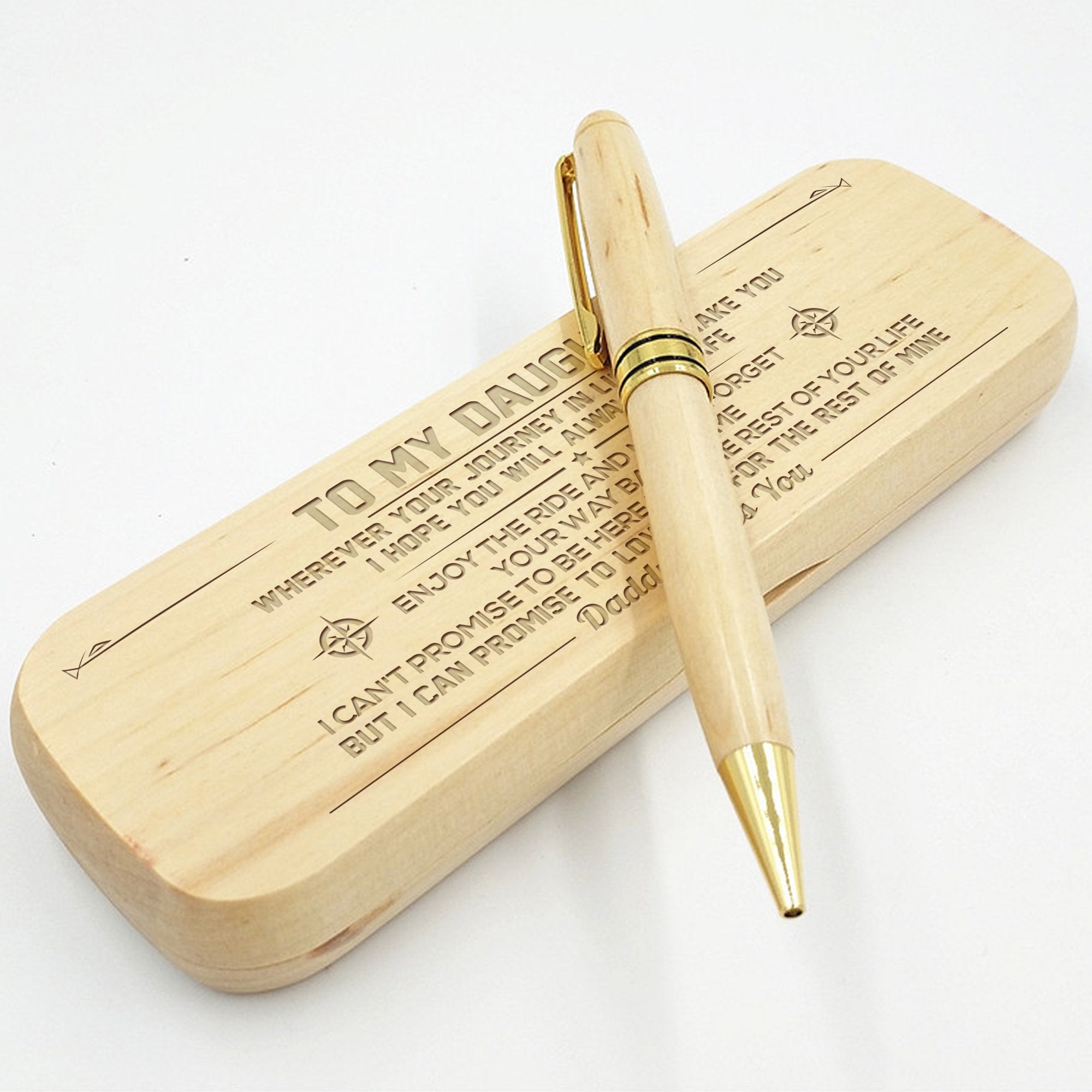DAUGHTER DADDY - ALWAYS BE SAFE - ENGRAVED WOOD PEN CASE-A Loves Gift