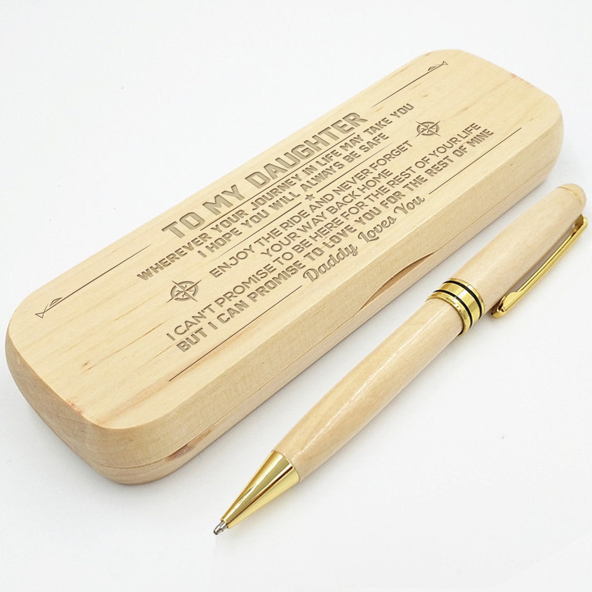 DAUGHTER DADDY - ALWAYS BE SAFE - ENGRAVED WOOD PEN CASE-A Loves Gift