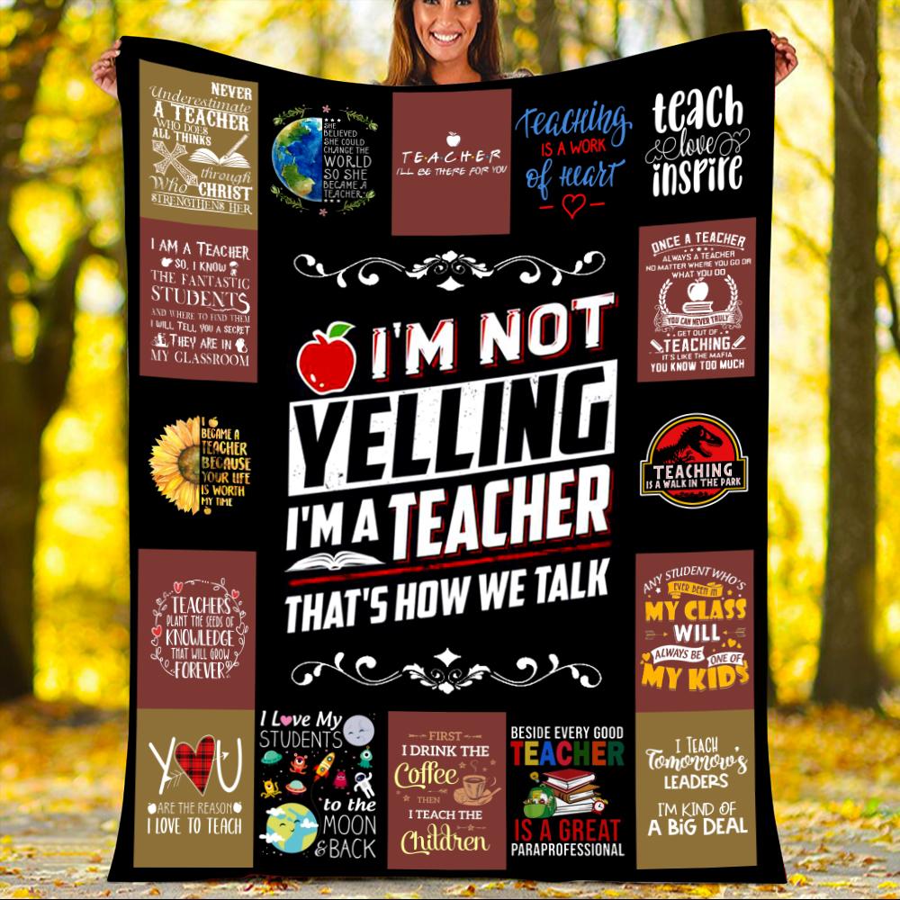 100 Days Of School Custom Blanket - I'm Not Yelling I'm A Teacher Blanket - Fleece Blanket-A Loves Gift