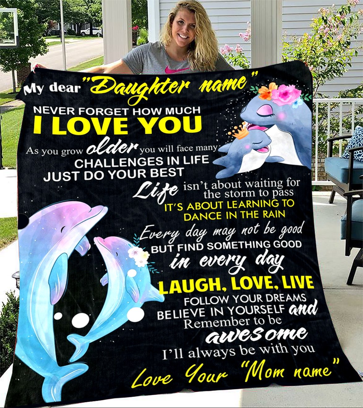 Custom Blanket Dolphin Personalized Name Blanket - Gift For Daughter - Fleece Blanket-A Loves Gift