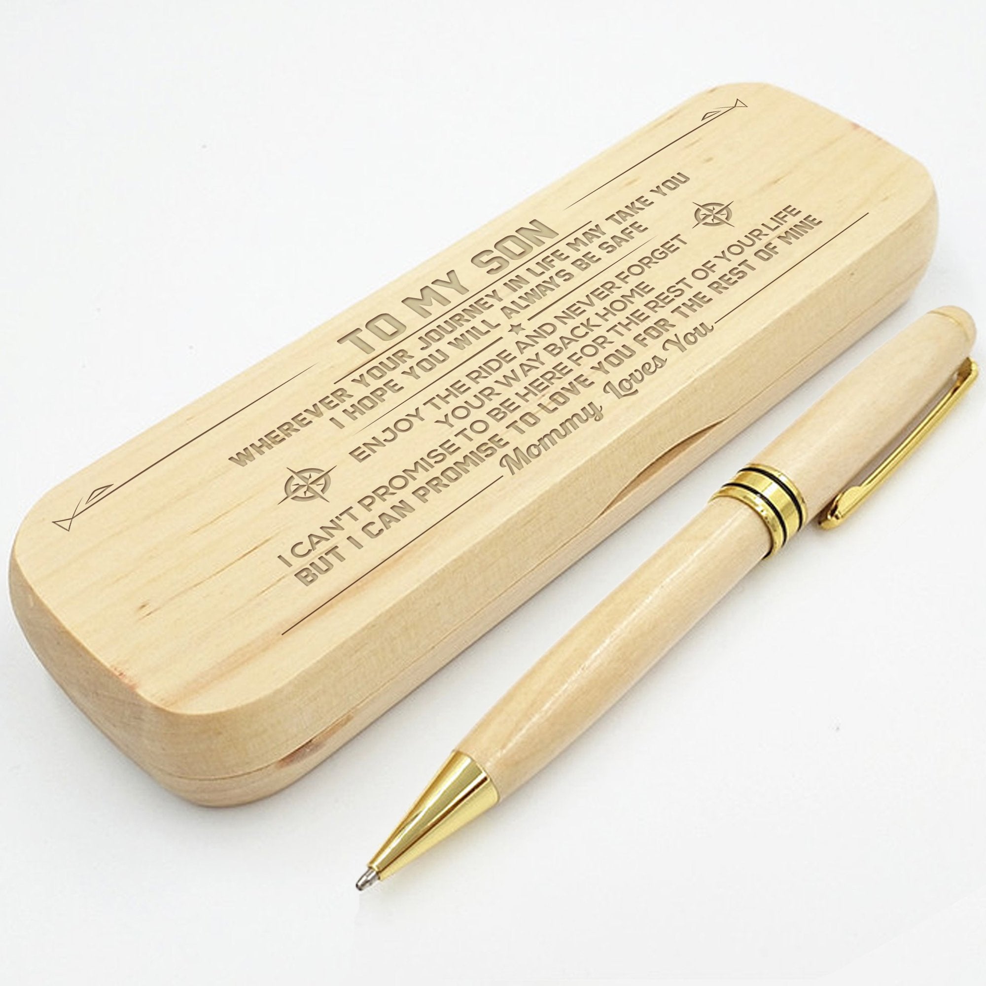 SON MOMMY - ALWAYS BE SAFE - ENGRAVED WOOD PEN CASE-A Loves Gift