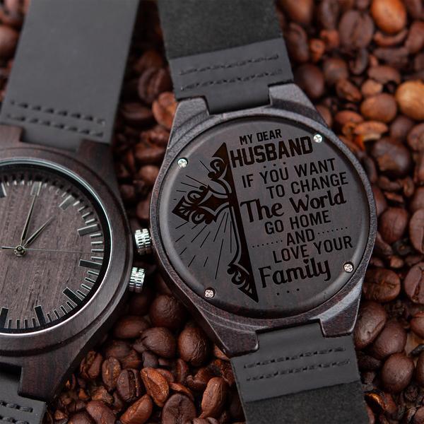 ENGRAVED WOODEN WATCH - GREAT GIFT FOR YOUR HUSBAND!-A Loves Gift