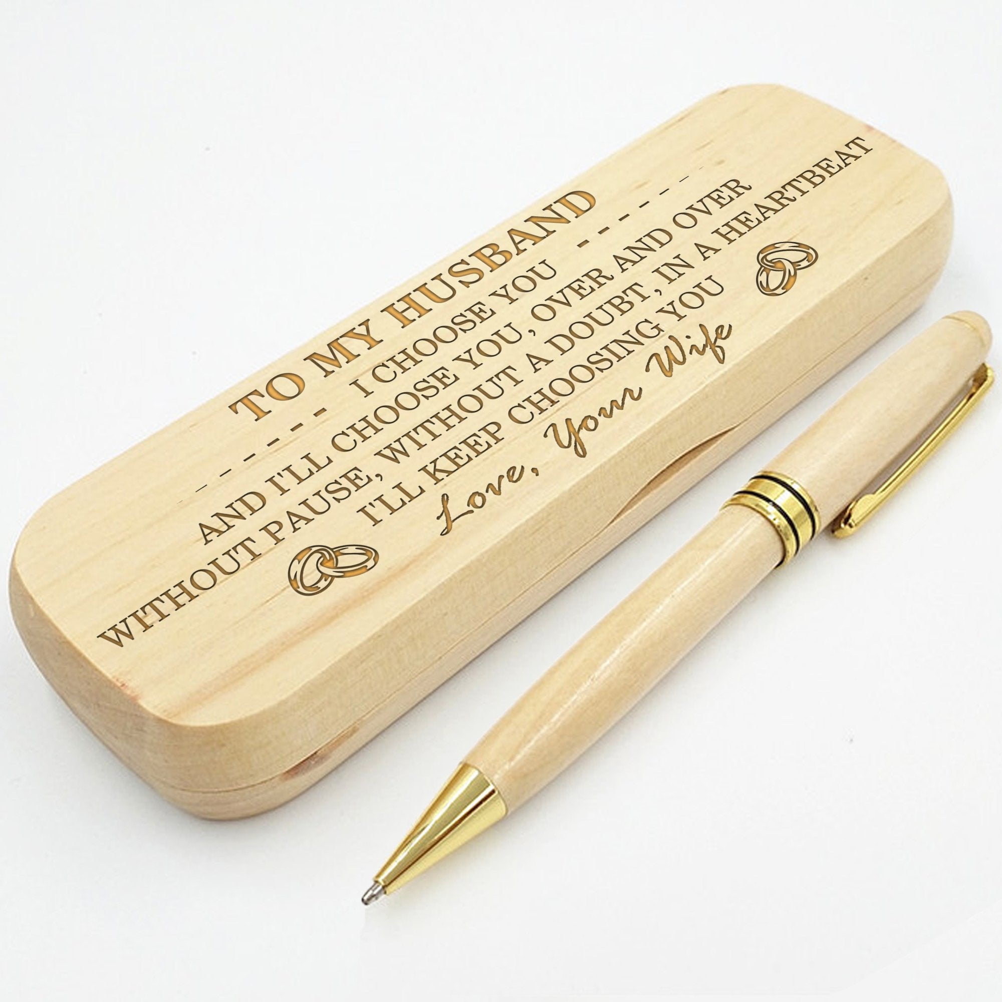 HUSBAND WIFE - I'LL KEEP CHOOSING YOU - ENGRAVED WOOD PEN CASE