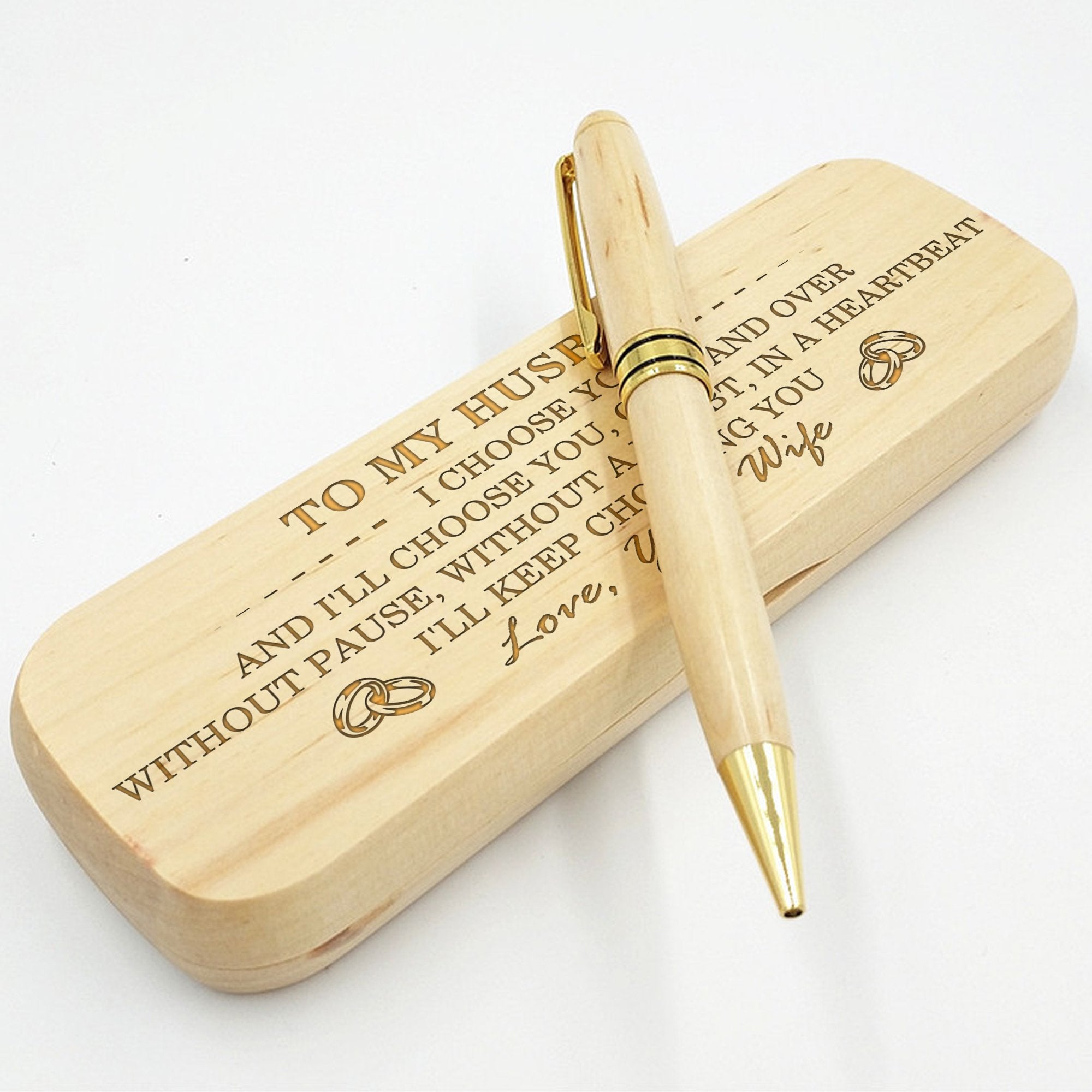 HUSBAND WIFE - I'LL KEEP CHOOSING YOU - ENGRAVED WOOD PEN CASE 
