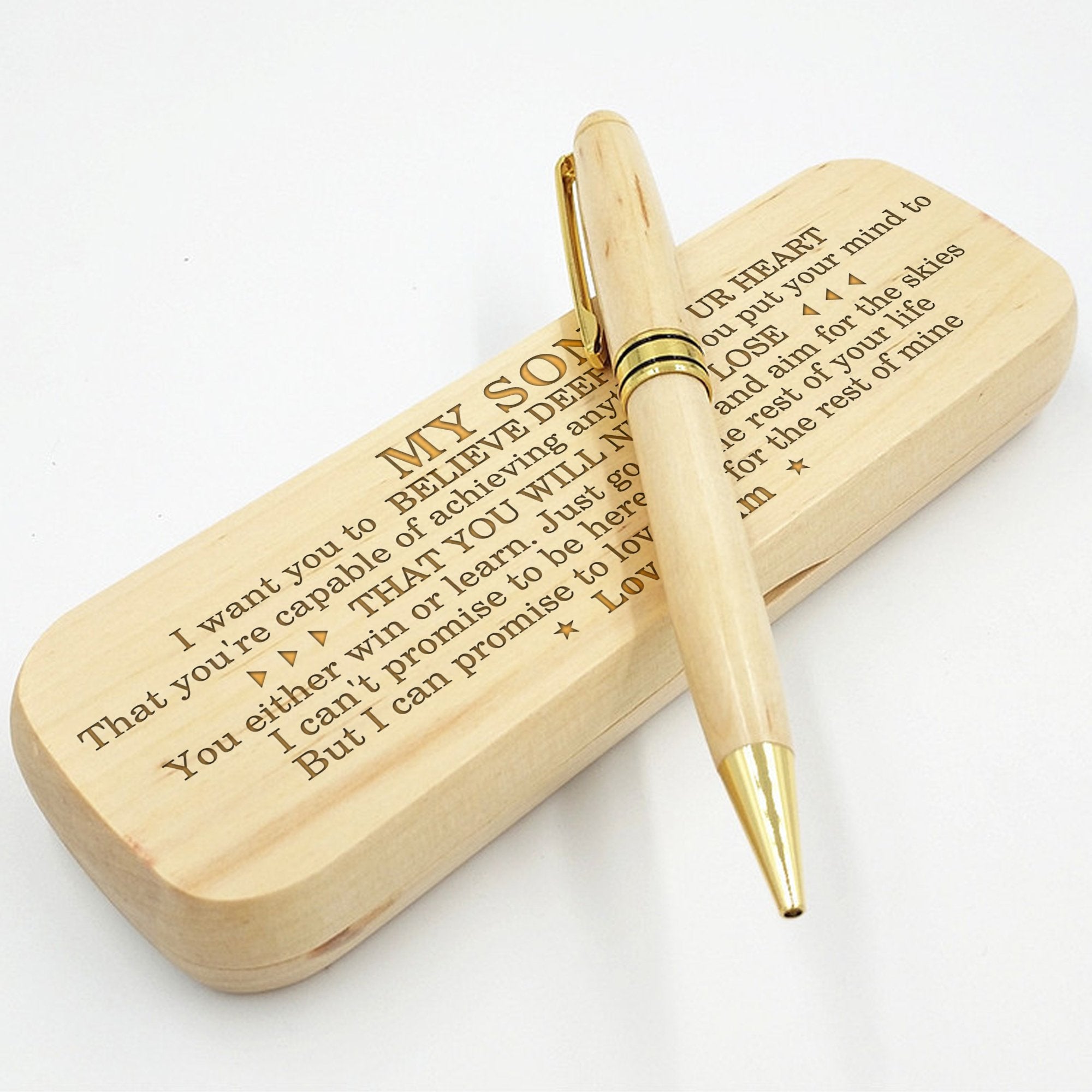 SON MUM - BELIEVE DEEP IN YOUR HEART - ENGRAVED WOOD PEN CASE 
