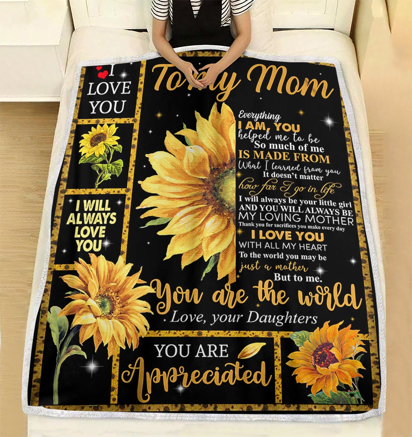 Custom Blanket Sunflower To My Mom Blanket - Gift For Mom - Fleece Blanket-A Loves Gift