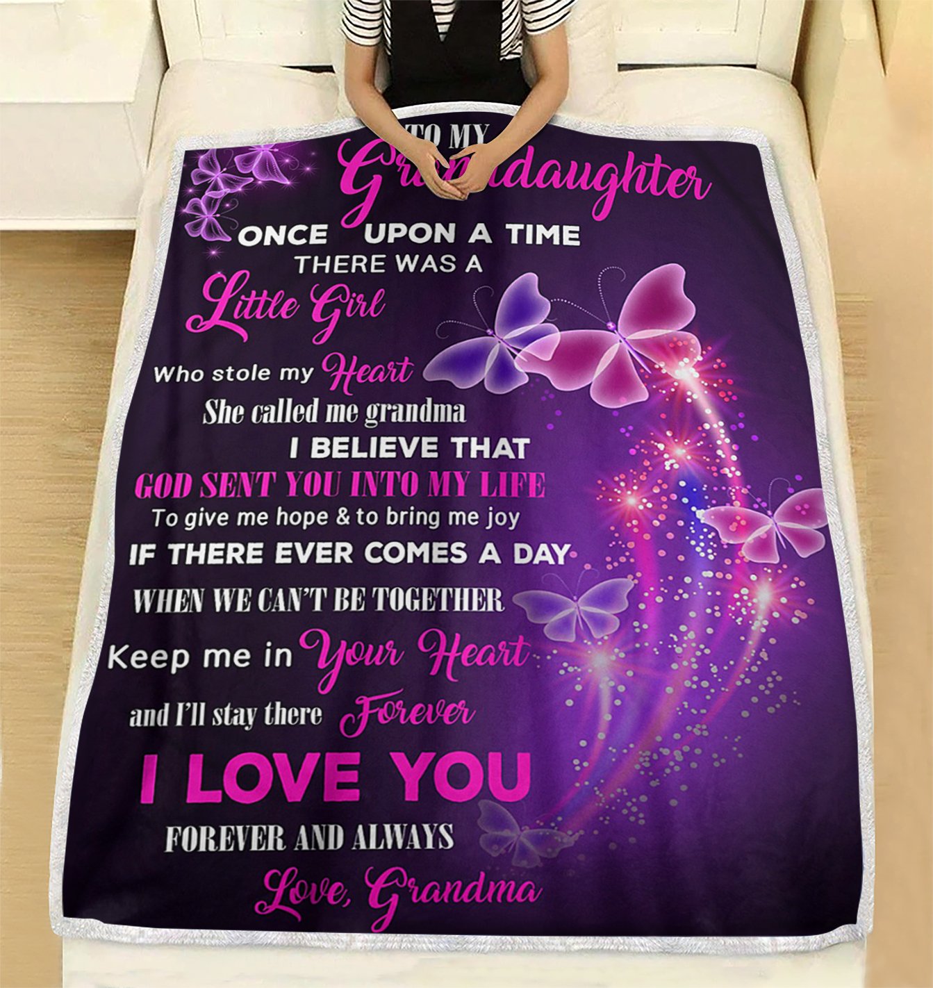 Custom Blanket Butterflies To my Granddaughter Blanket - Fleece Blanket-A Loves Gift