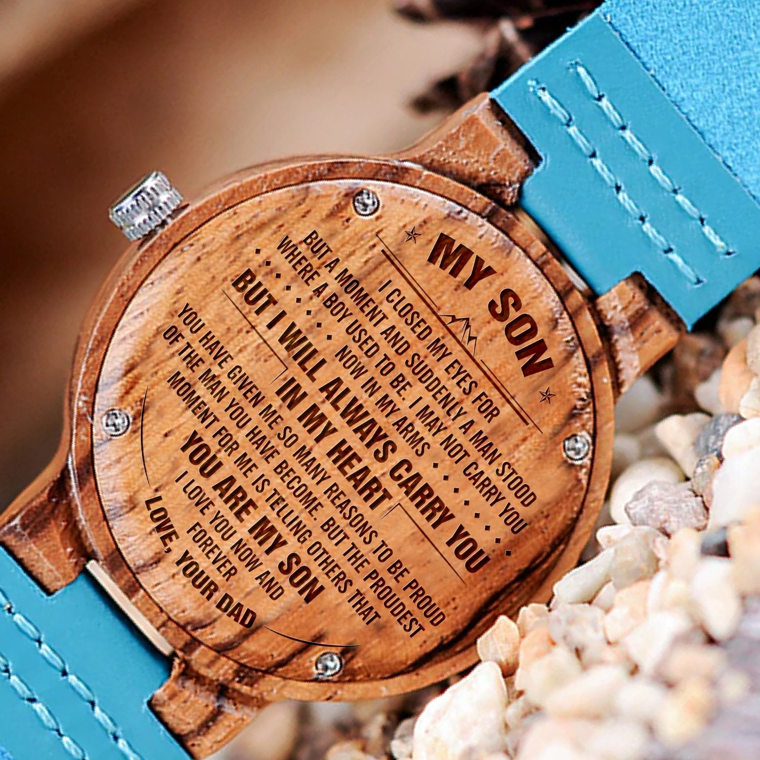 SON DAD - CARRY YOU IN MY HEART - BLUE WOOD WATCH 