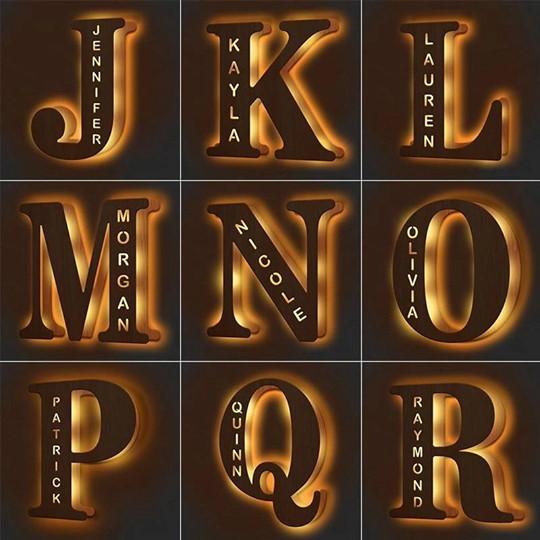 Custom Wooden Engraved Name Wall Light-A Loves Gift