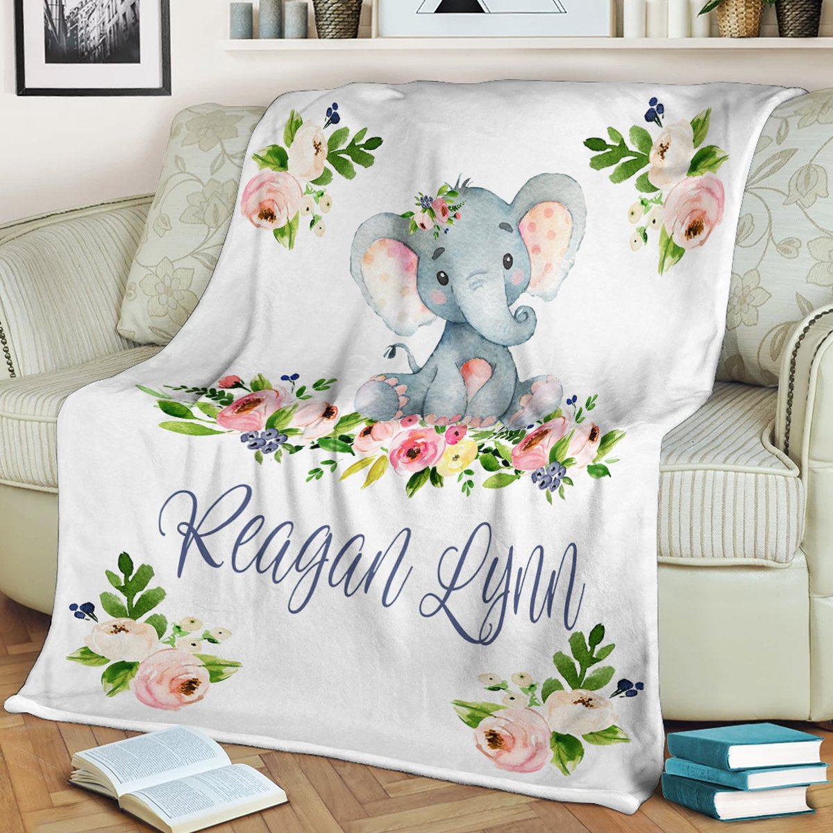 Custom Blanket Elephant Personalized Name Blanket - Gift For Baby - Fleece Blanket-A Loves Gift